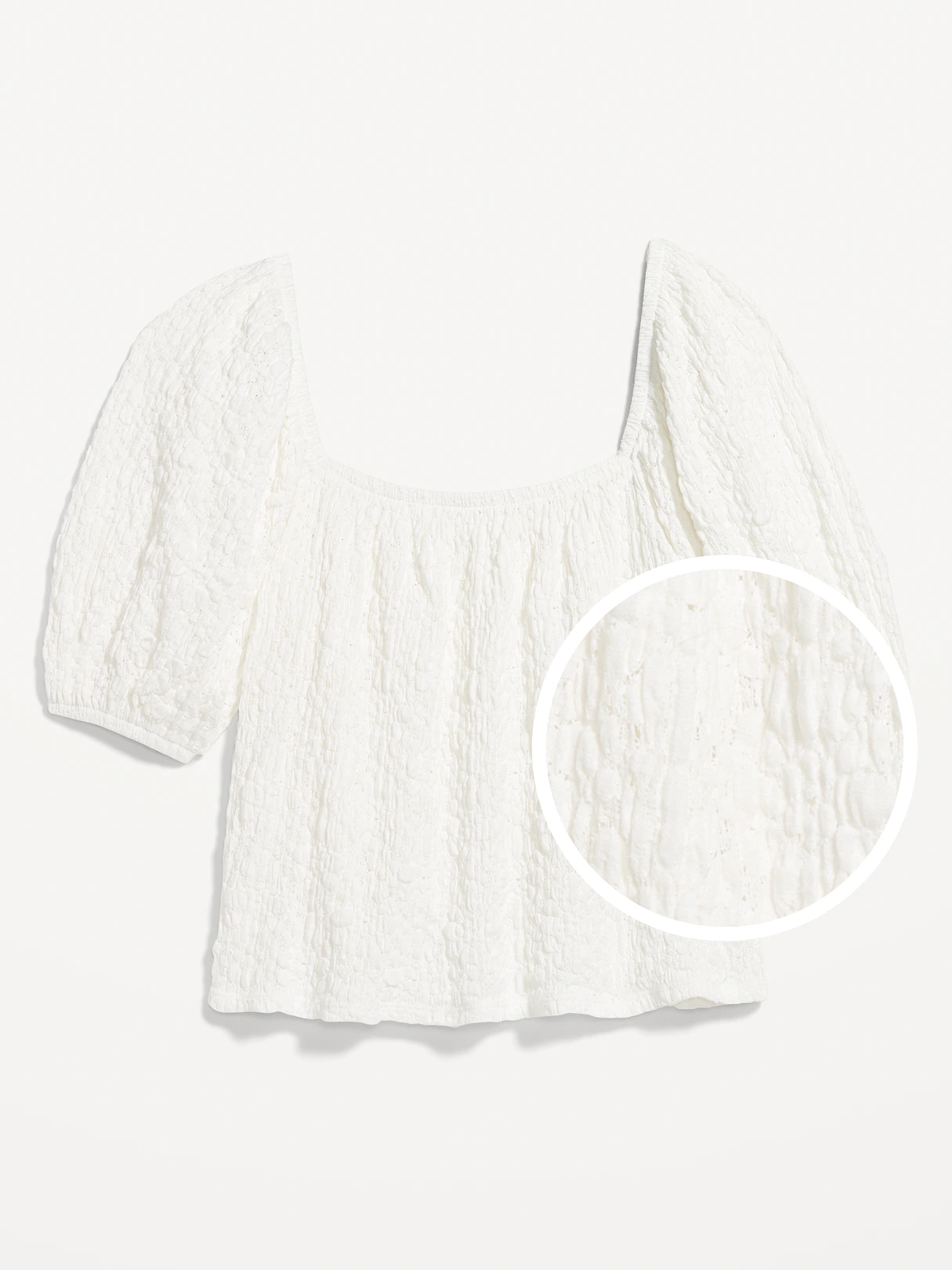 Puff-Sleeve Lace Top - Sea Salt