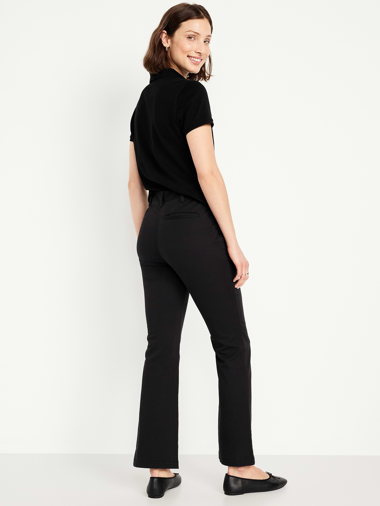 High-Waisted Uniform Boot-Cut Pants - Black Jack