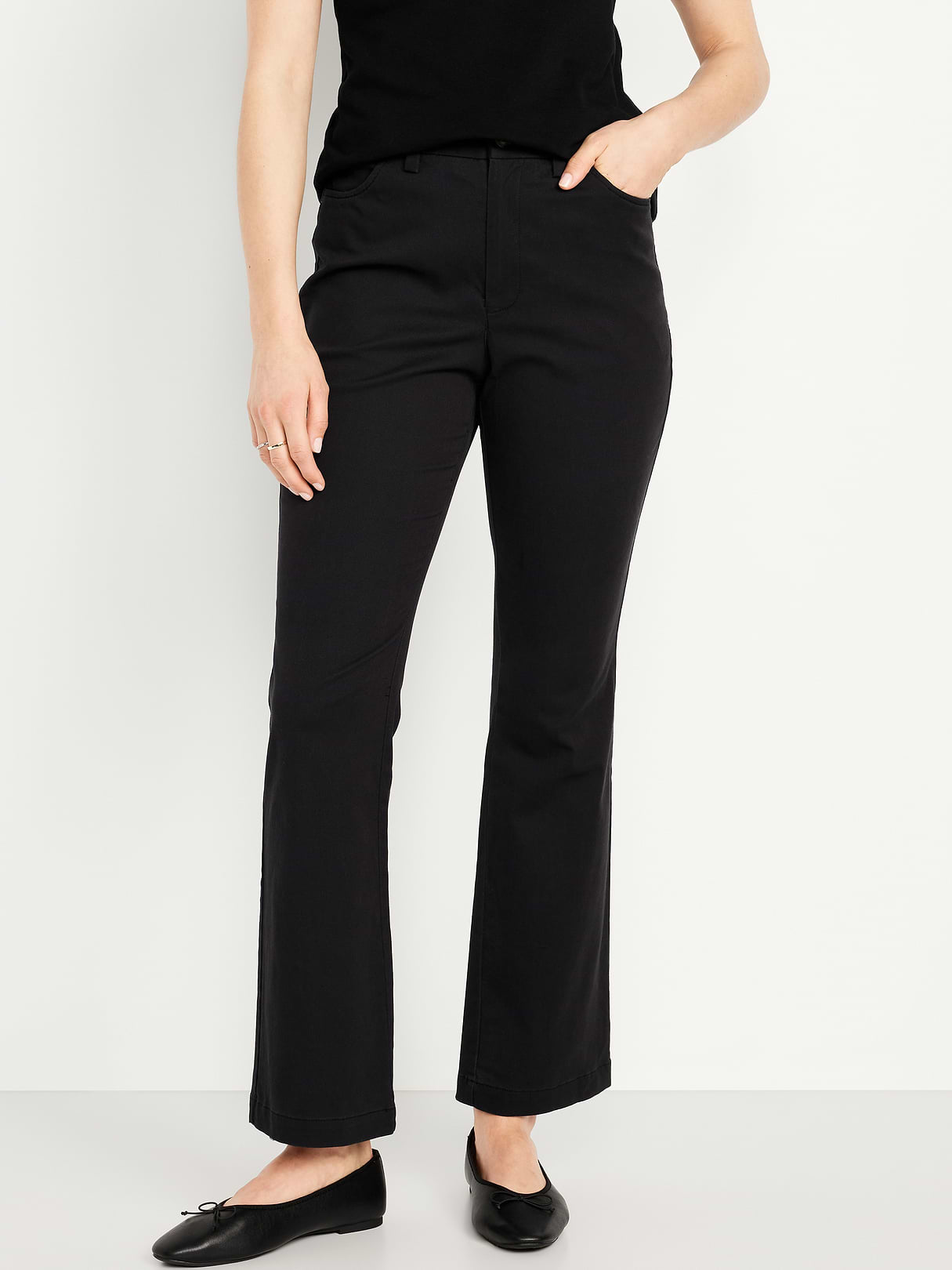 High-Waisted Uniform Boot-Cut Pants - Black Jack