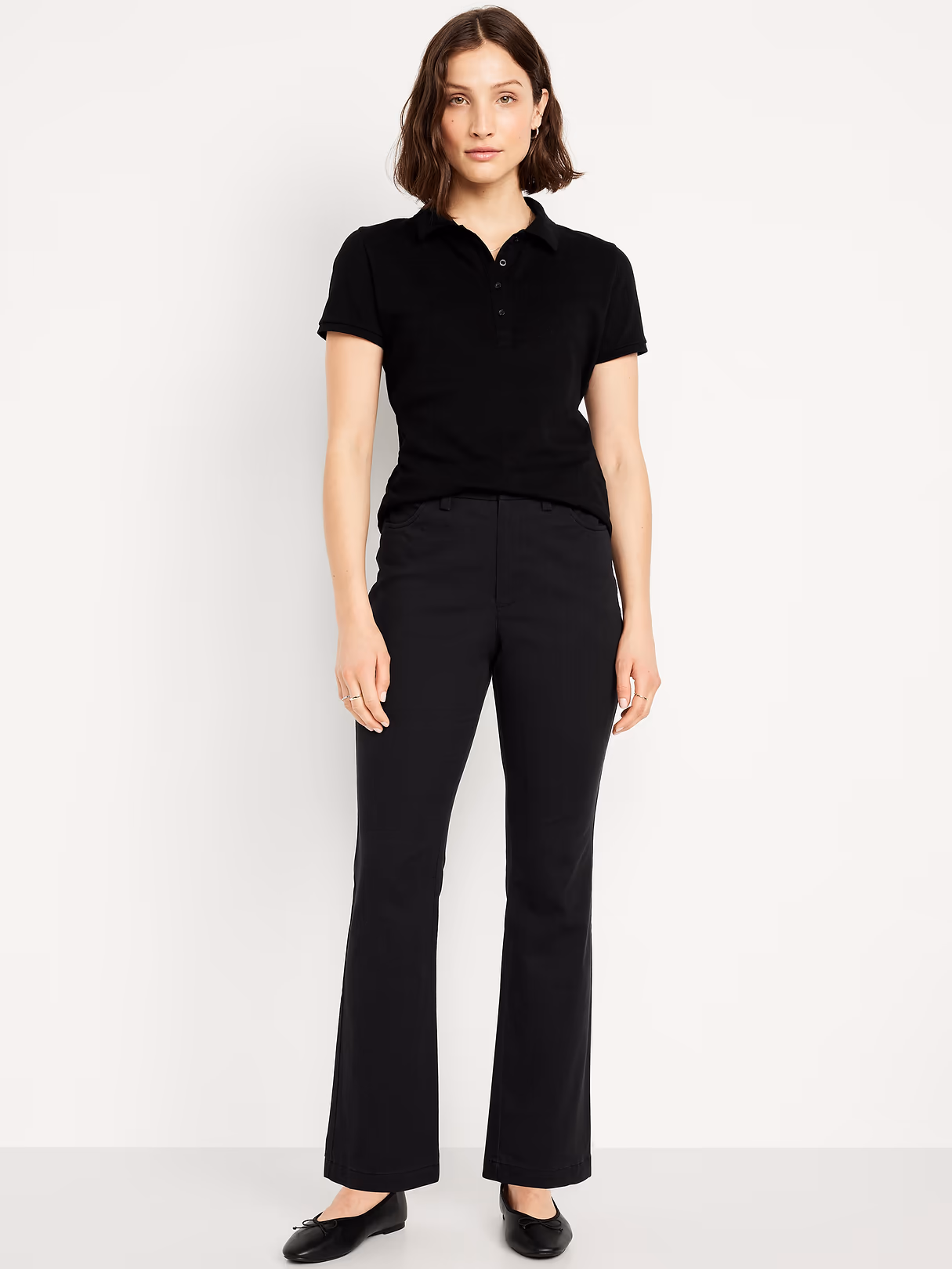 High-Waisted Uniform Boot-Cut Pants - Black Jack