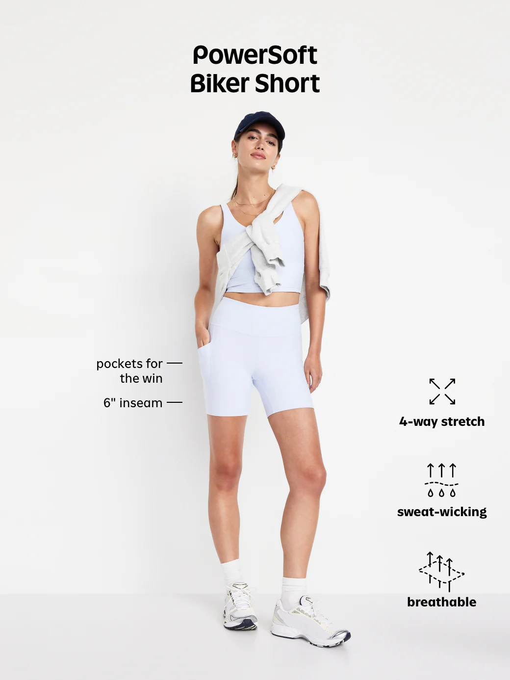 High-Waisted PowerSoft Pocket Biker Shorts -- 6-inch inseam - Dusk Navy