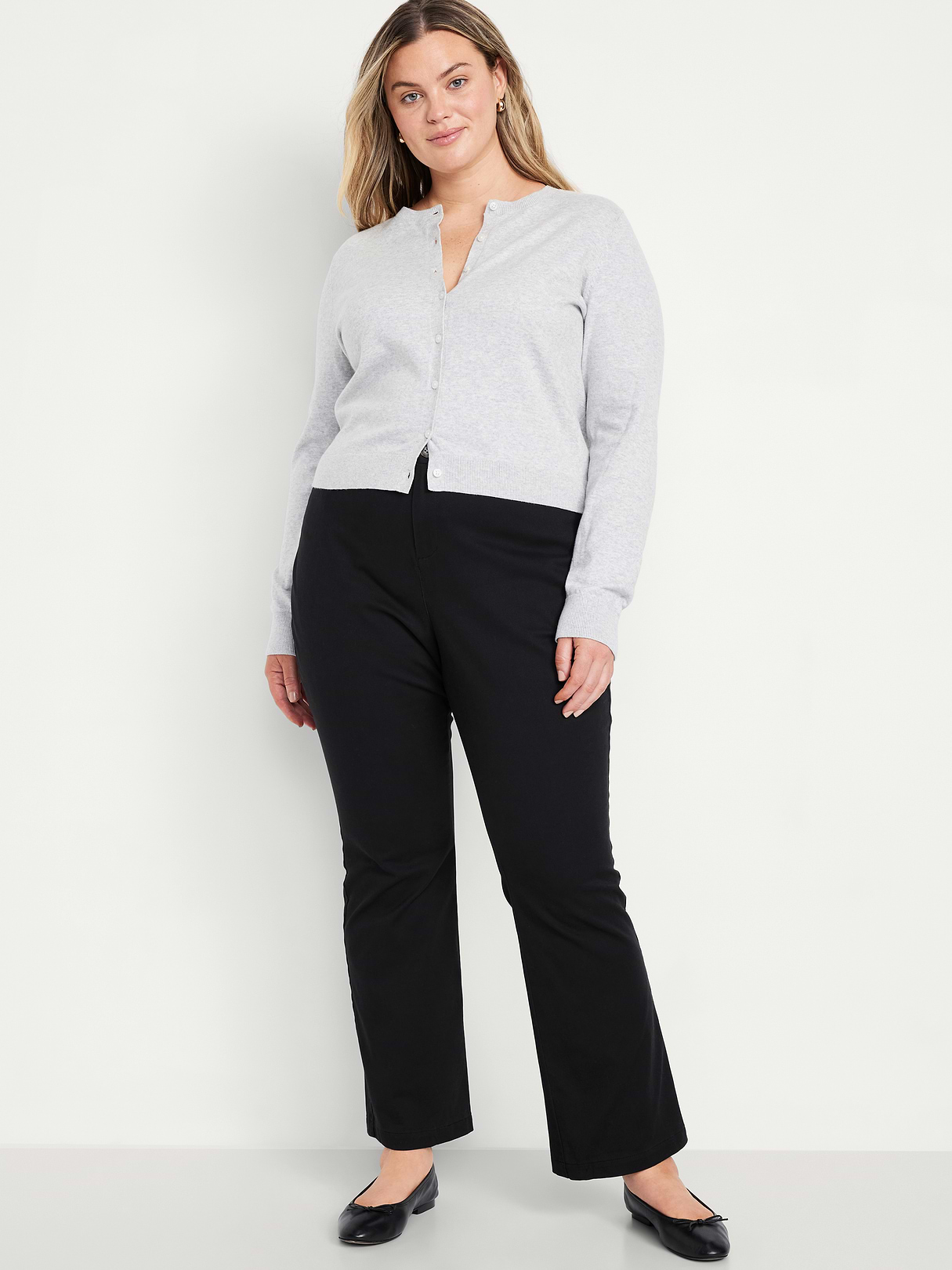 High-Waisted Uniform Boot-Cut Pants - Black Jack