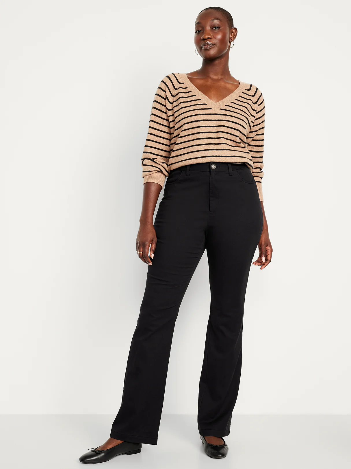 High-Waisted Uniform Boot-Cut Pants - Black Jack