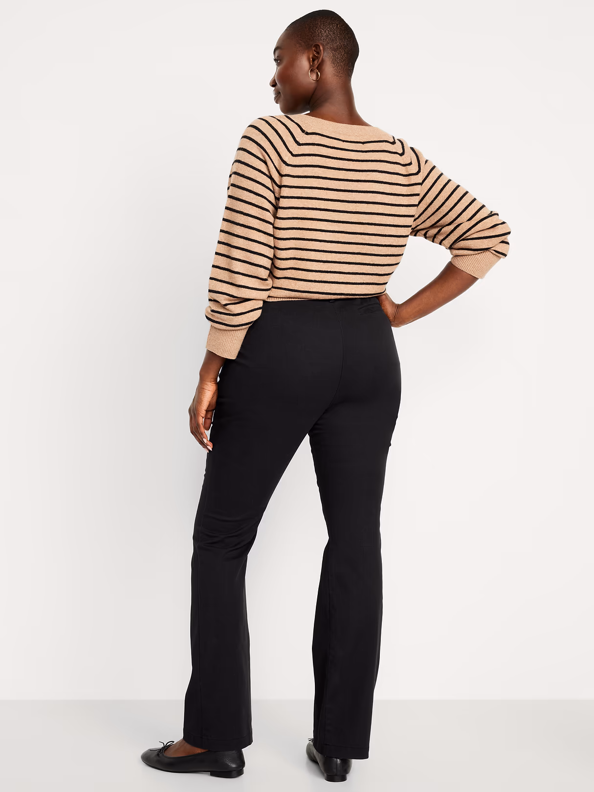 High-Waisted Uniform Boot-Cut Pants - Black Jack