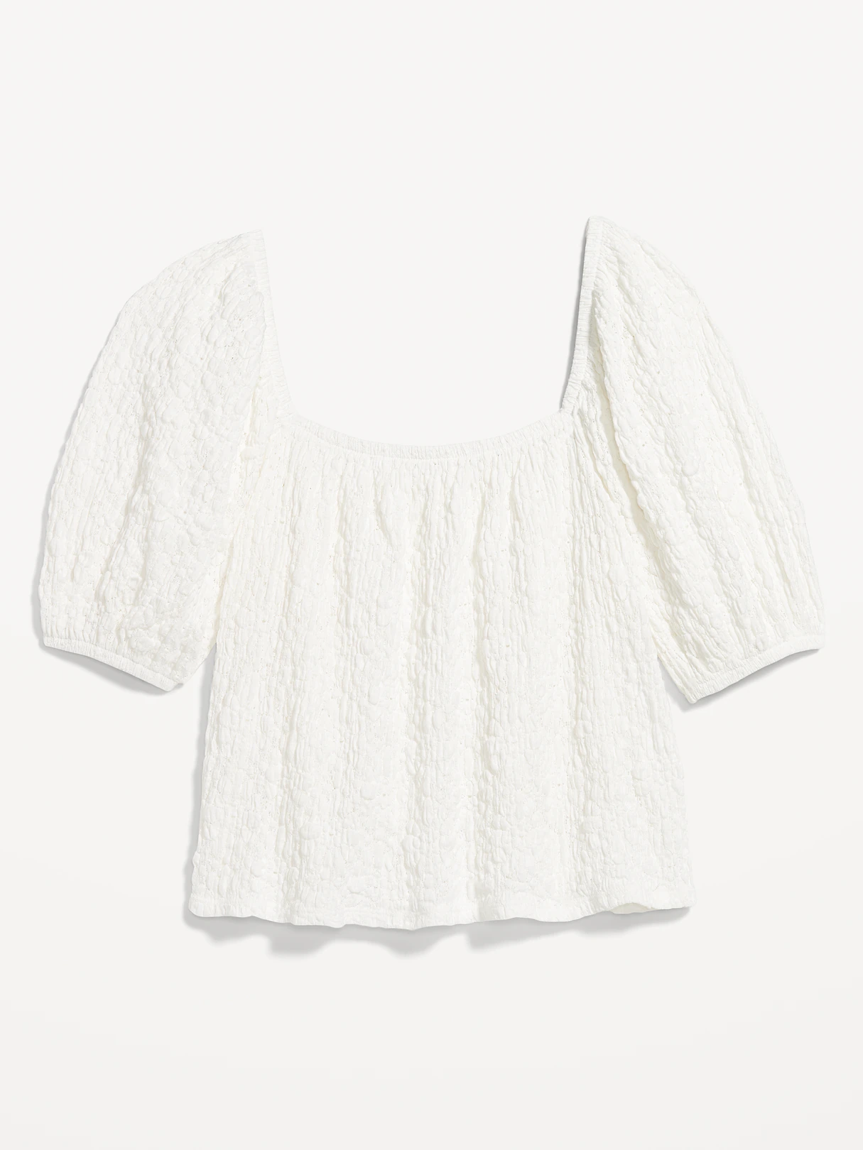 Puff-Sleeve Lace Top - Sea Salt