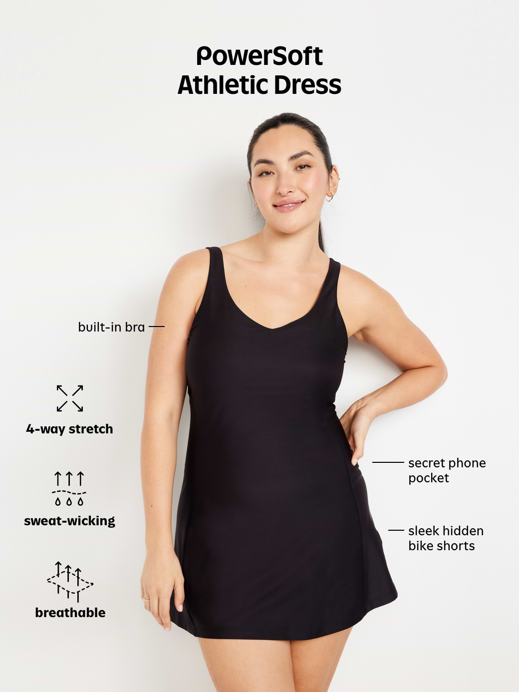 PowerSoft Athletic Dress - Black
