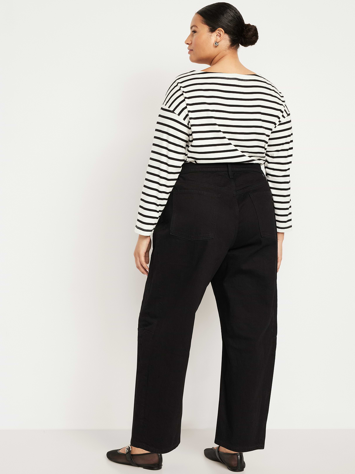 High-Waisted Baggy Barrel Ankle Jeans - Black Wash