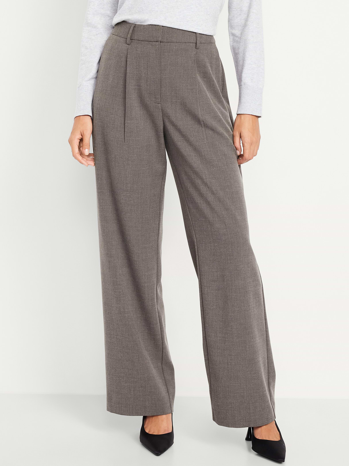 Extra High-Waisted Taylor Wide-Leg Trouser Pants - Dark Gray