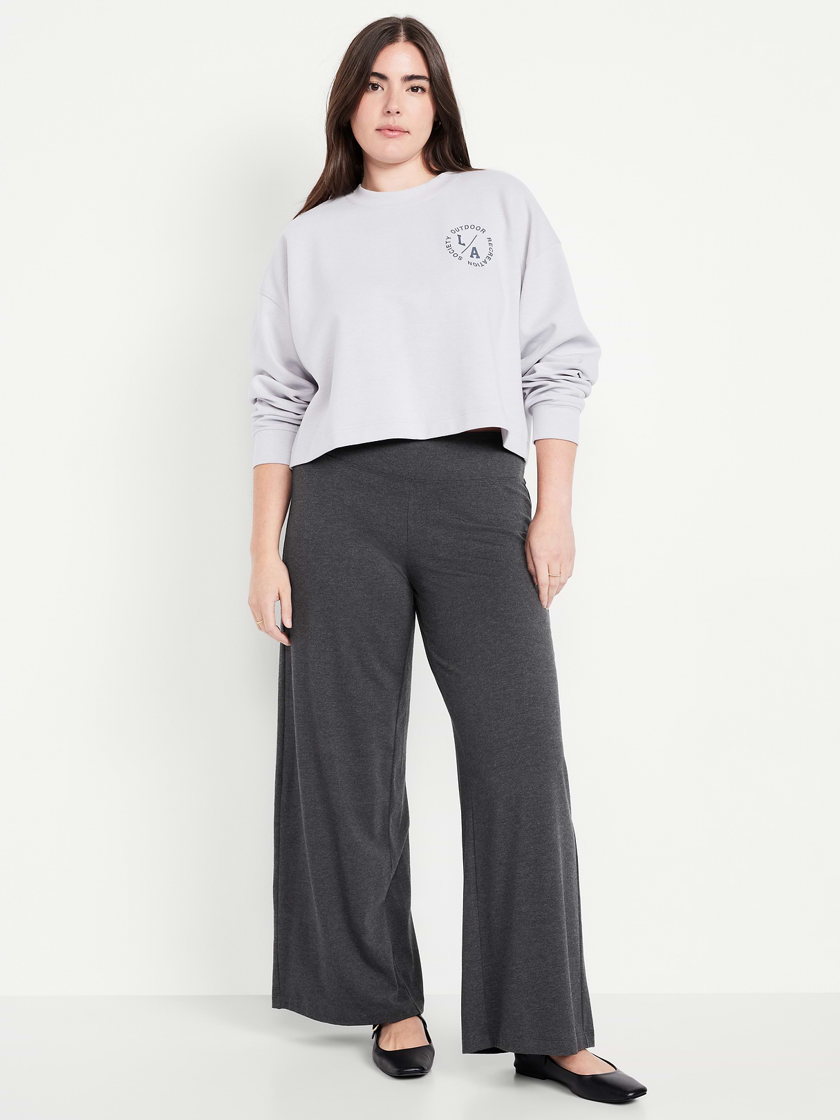 Mid-Rise Jersey Super Wide-Leg Leggings - Dark Heather Gray