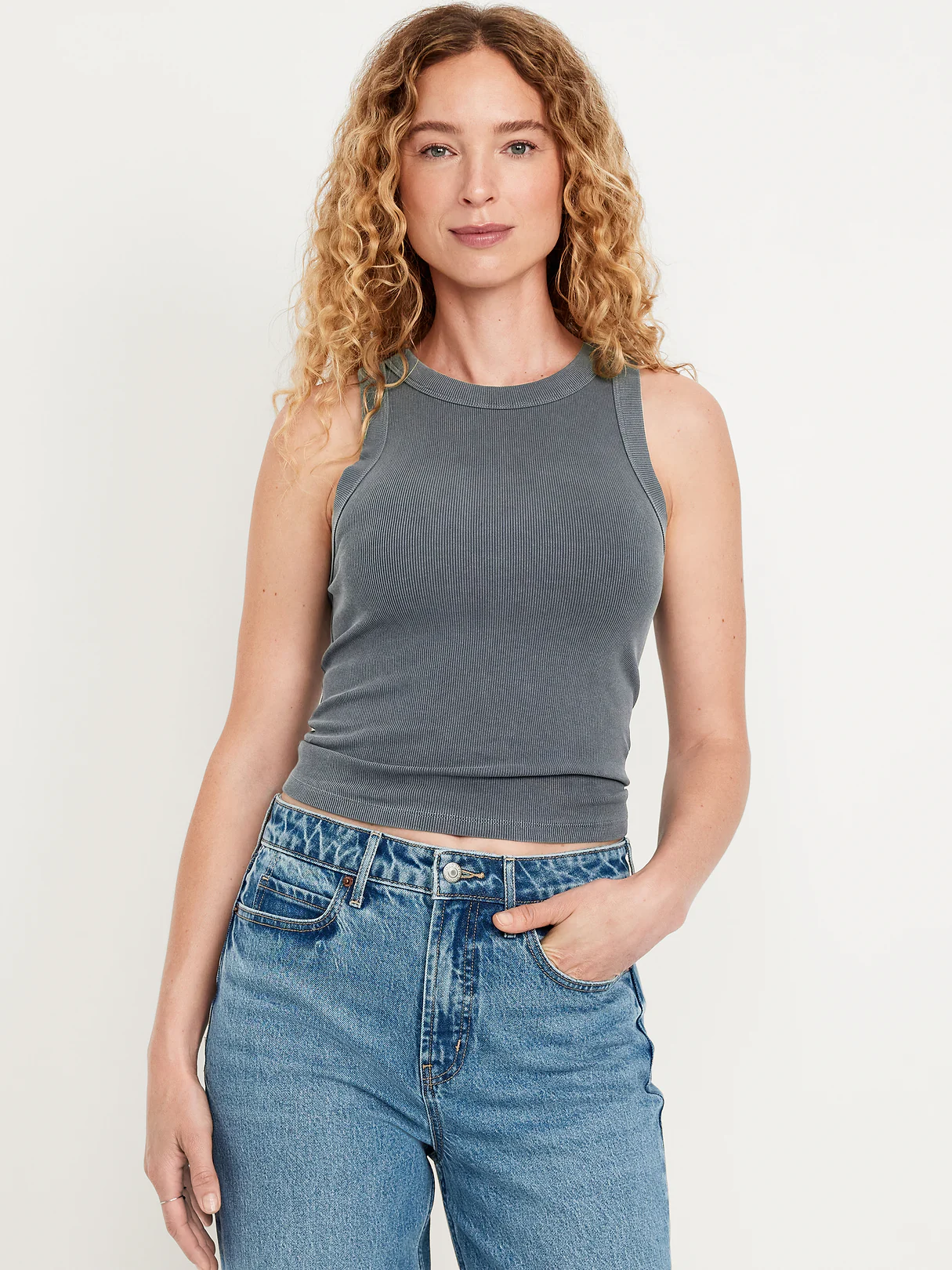 Crop Ribbed Tank Top - Panther