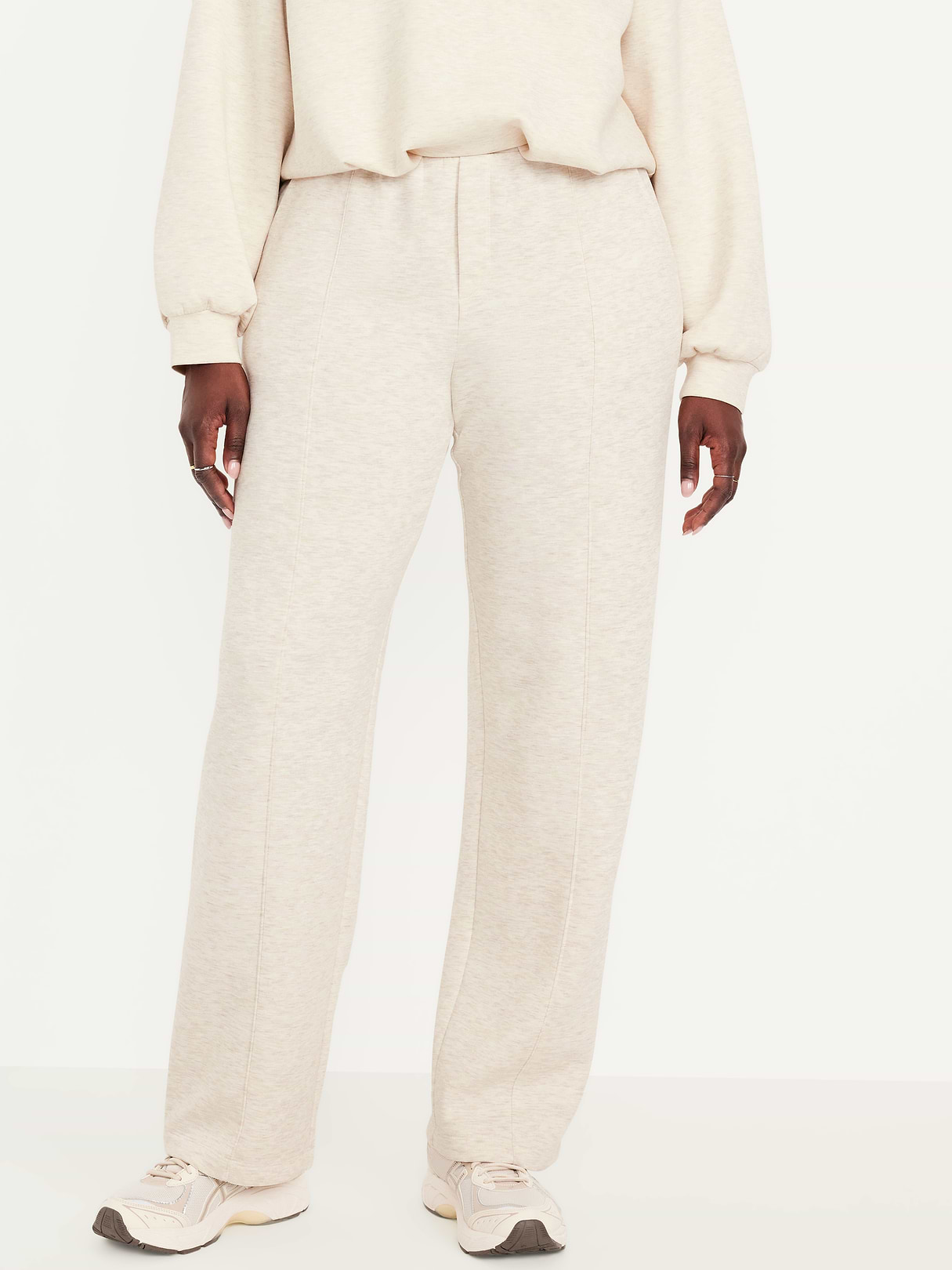High-Waisted Bounce Fleece Trouser Sweatpants - Oatmeal Heather