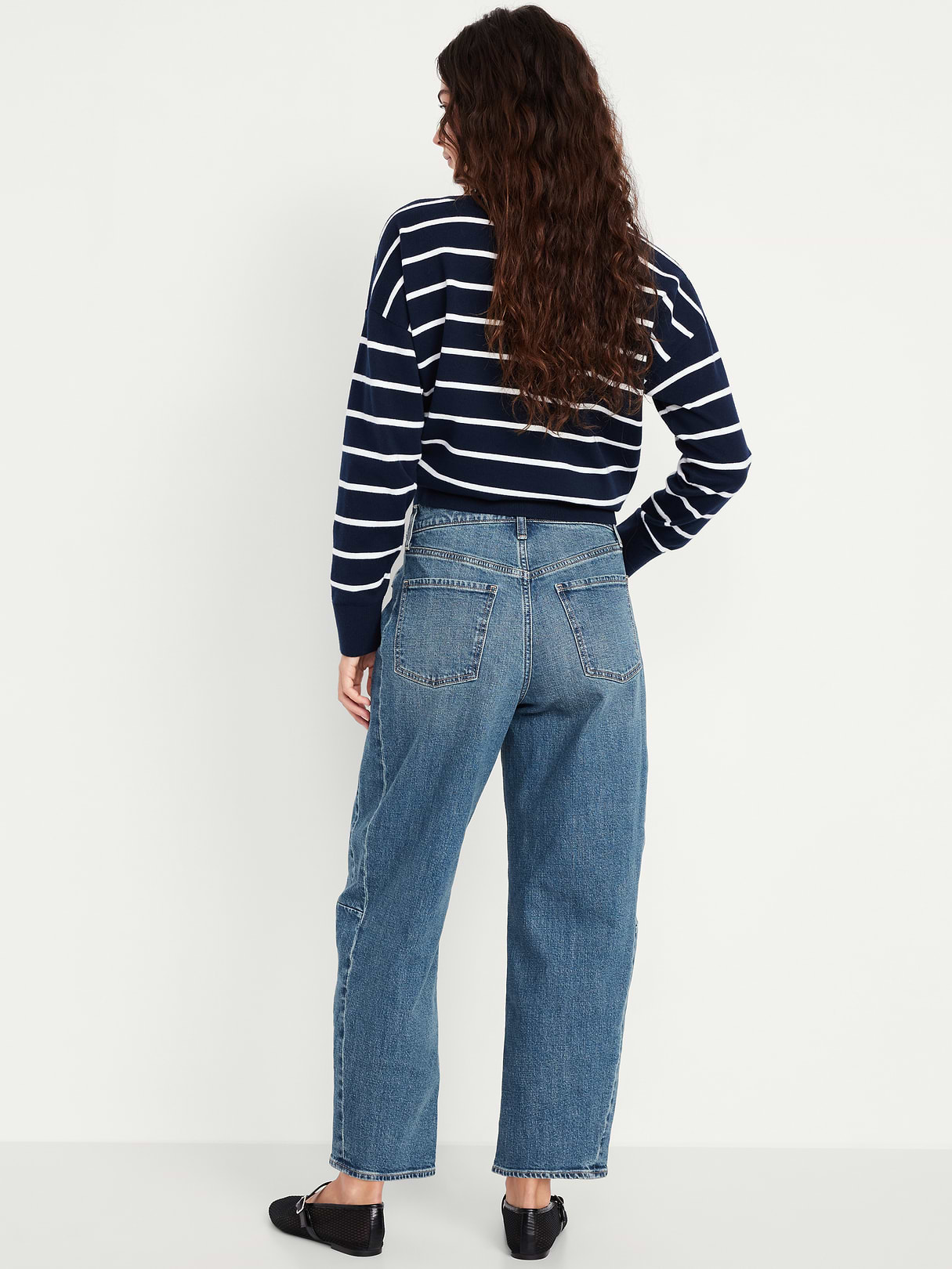 High-Waisted Baggy Barrel Ankle Jeans - Medium Wash (804463002)