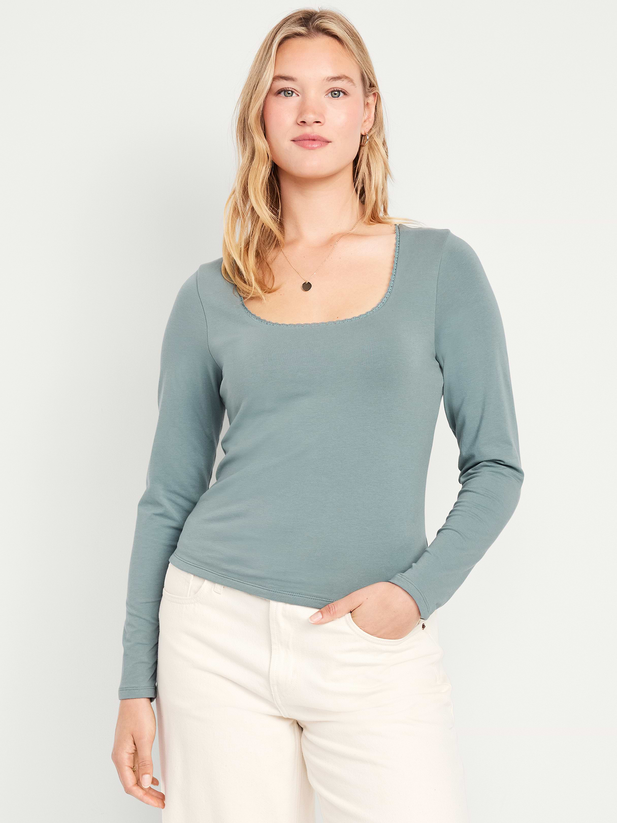 Fitted Double-Layer Scoop-Neck Top - UNDERWATER