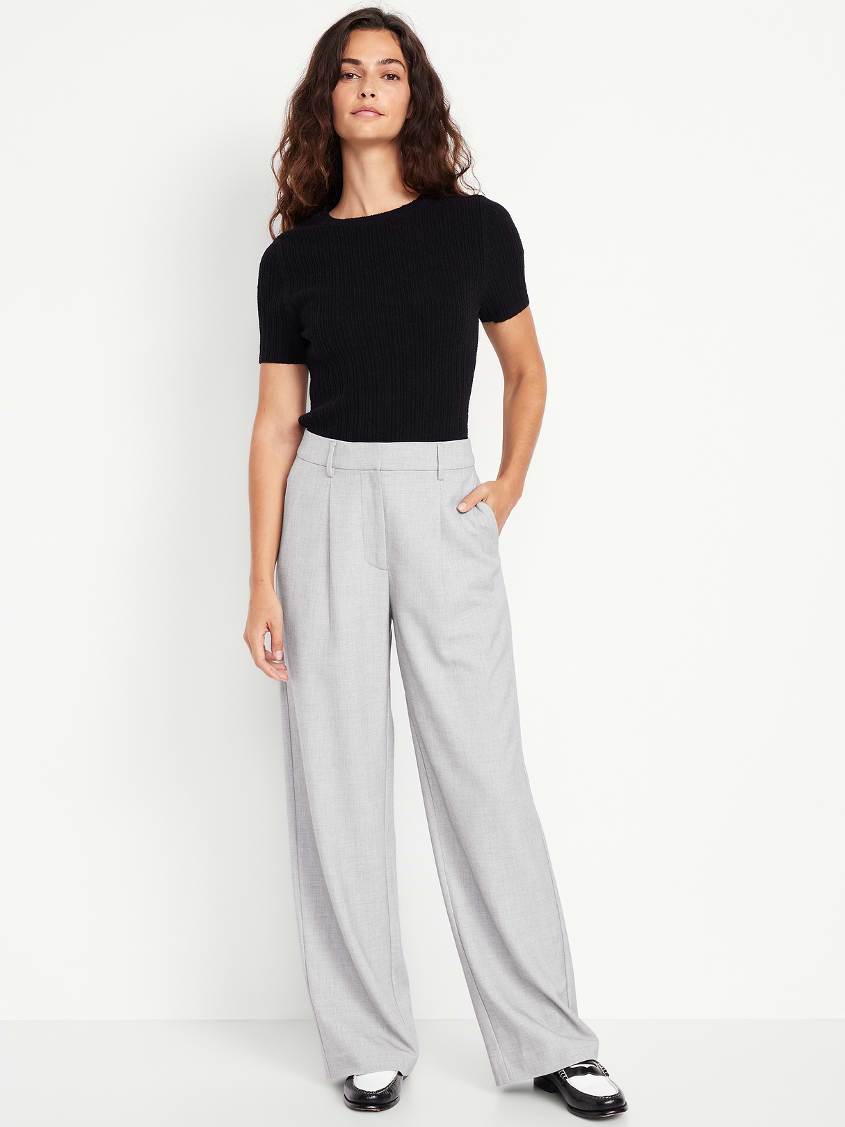 Extra High-Waisted Taylor Wide-Leg Trouser Pants - Light Gray