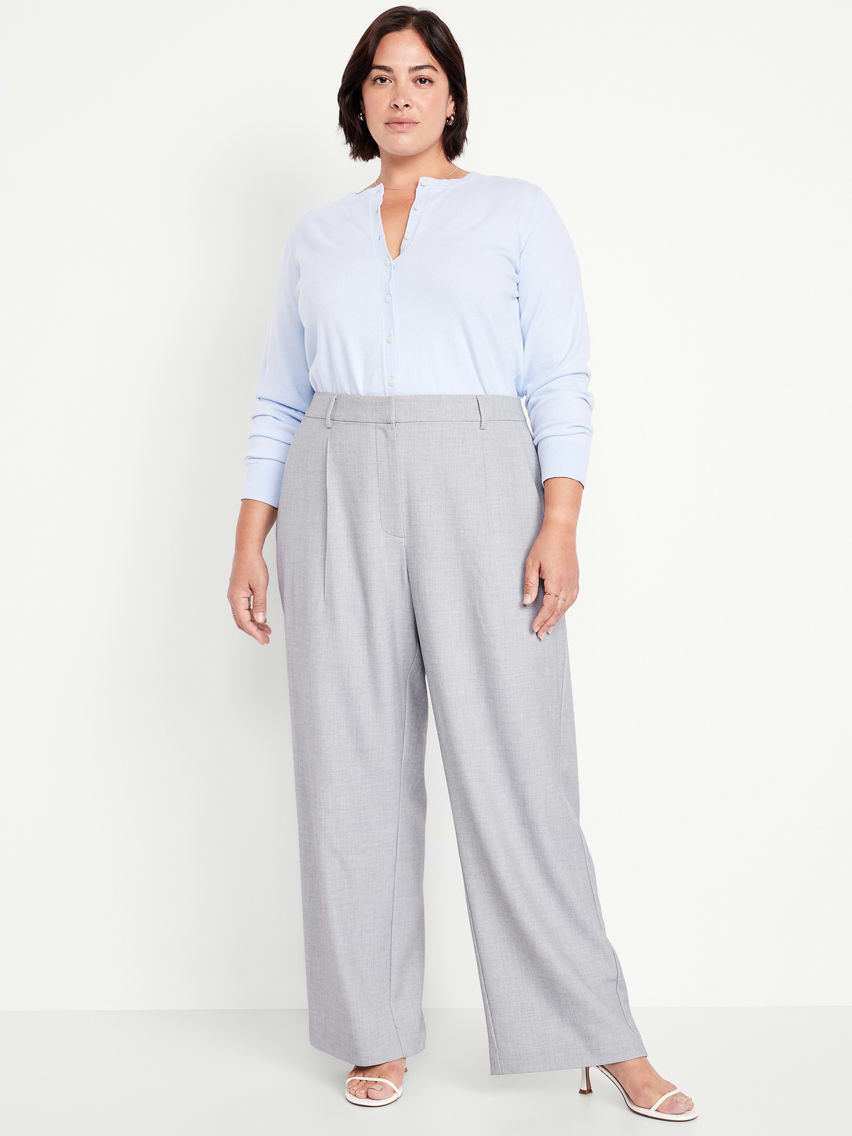 Extra High-Waisted Taylor Wide-Leg Trouser Pants - Light Gray