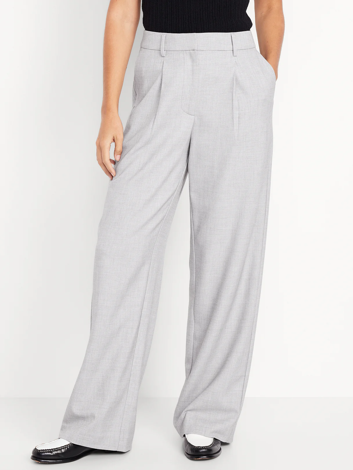 Extra High-Waisted Taylor Wide-Leg Trouser Pants - Light Gray