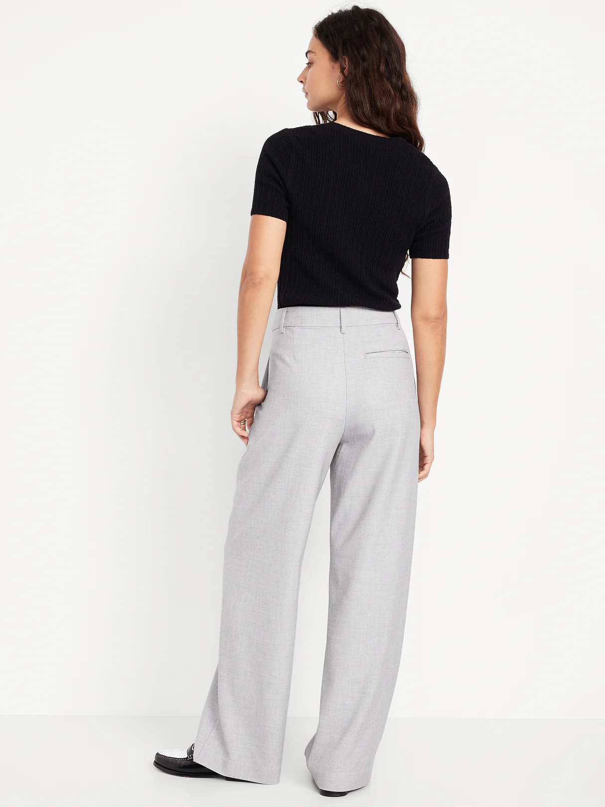 Extra High-Waisted Taylor Wide-Leg Trouser Pants - Light Gray
