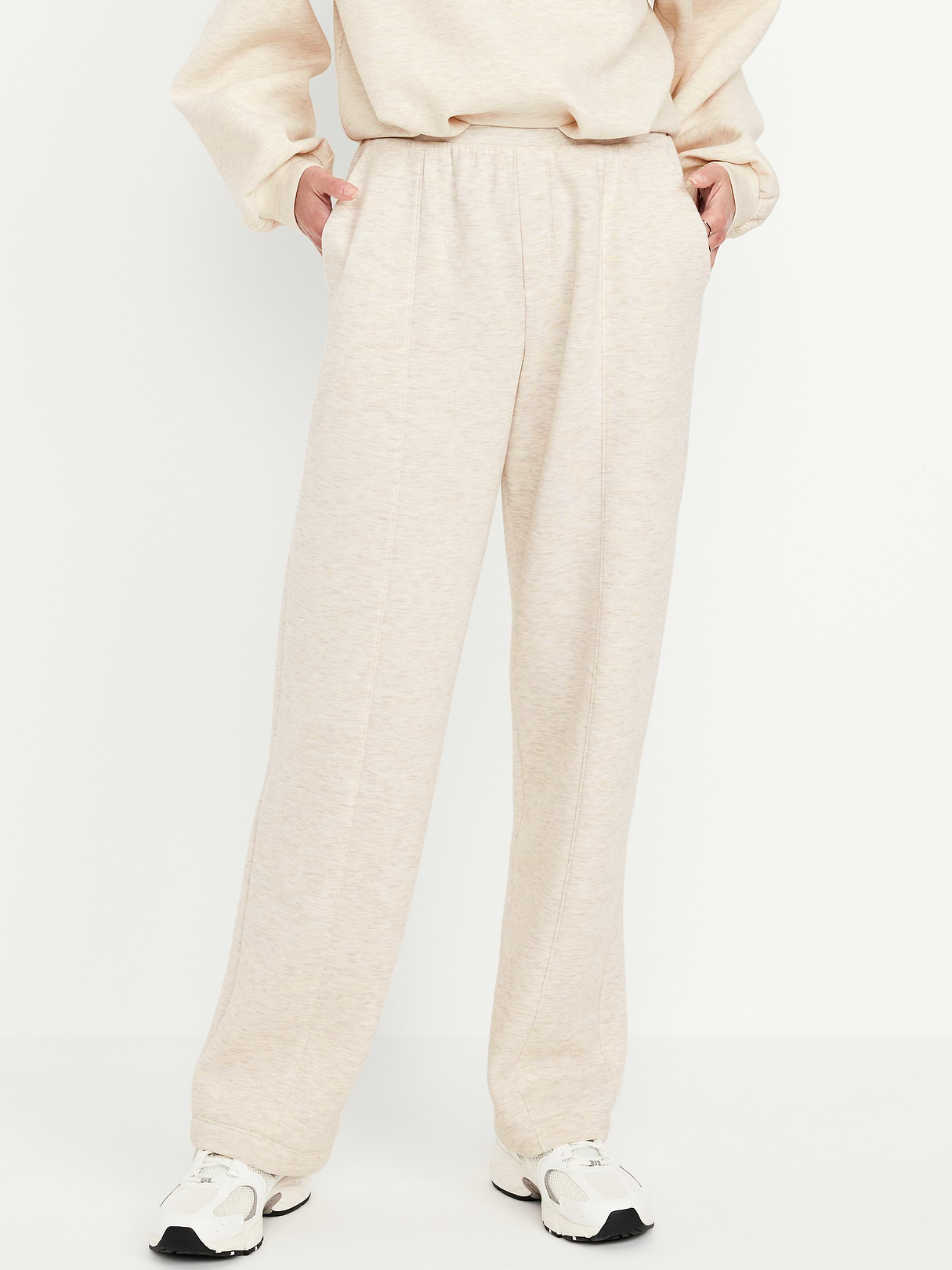 High-Waisted Bounce Fleece Trouser Sweatpants - Oatmeal Heather