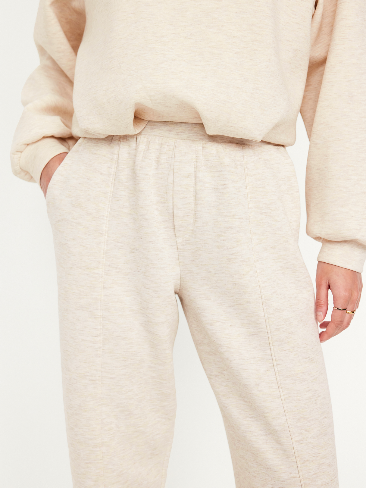 High-Waisted Bounce Fleece Trouser Sweatpants - Oatmeal Heather