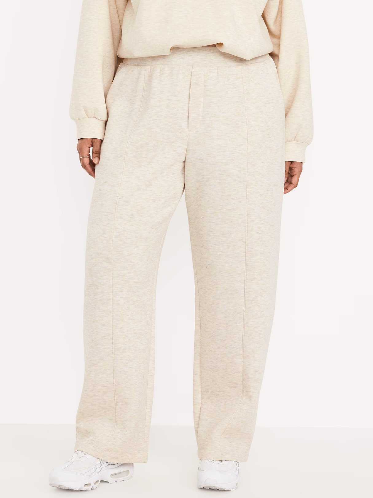 High-Waisted Bounce Fleece Trouser Sweatpants - Oatmeal Heather