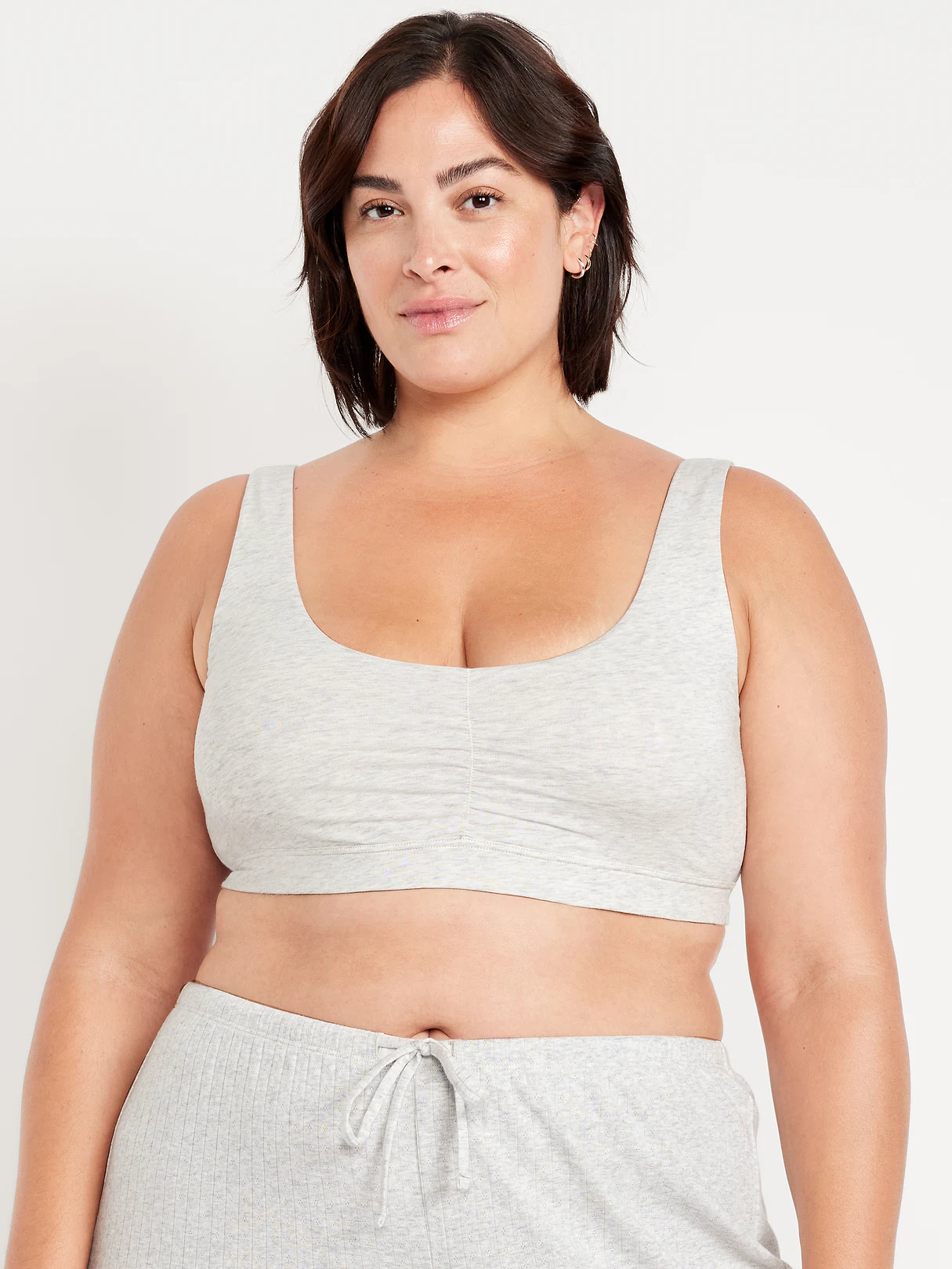 Ruched Cotton Bralette - Light Heather Gray
