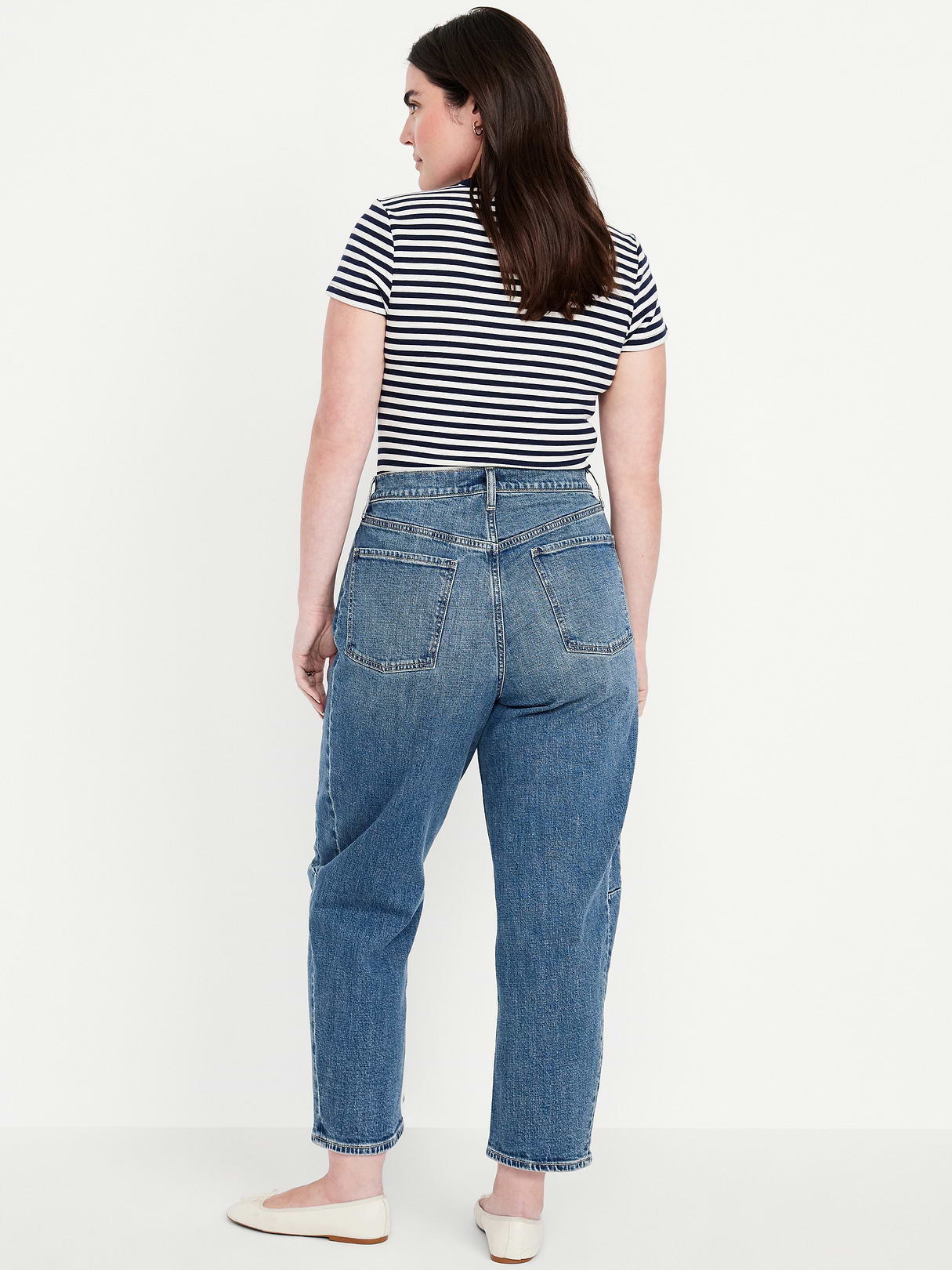 High-Waisted Baggy Barrel Ankle Jeans - Medium Wash (804463002)
