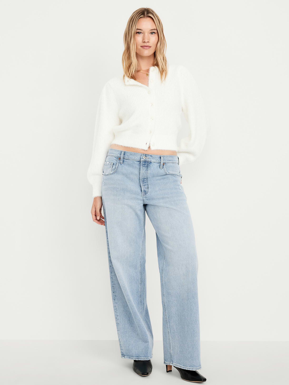 Mid-Rise Slouchy Wide-Leg Jeans - Light Wash