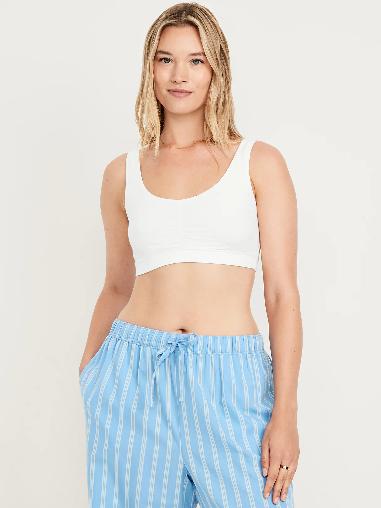 Ruched Cotton Bralette - White Lilies