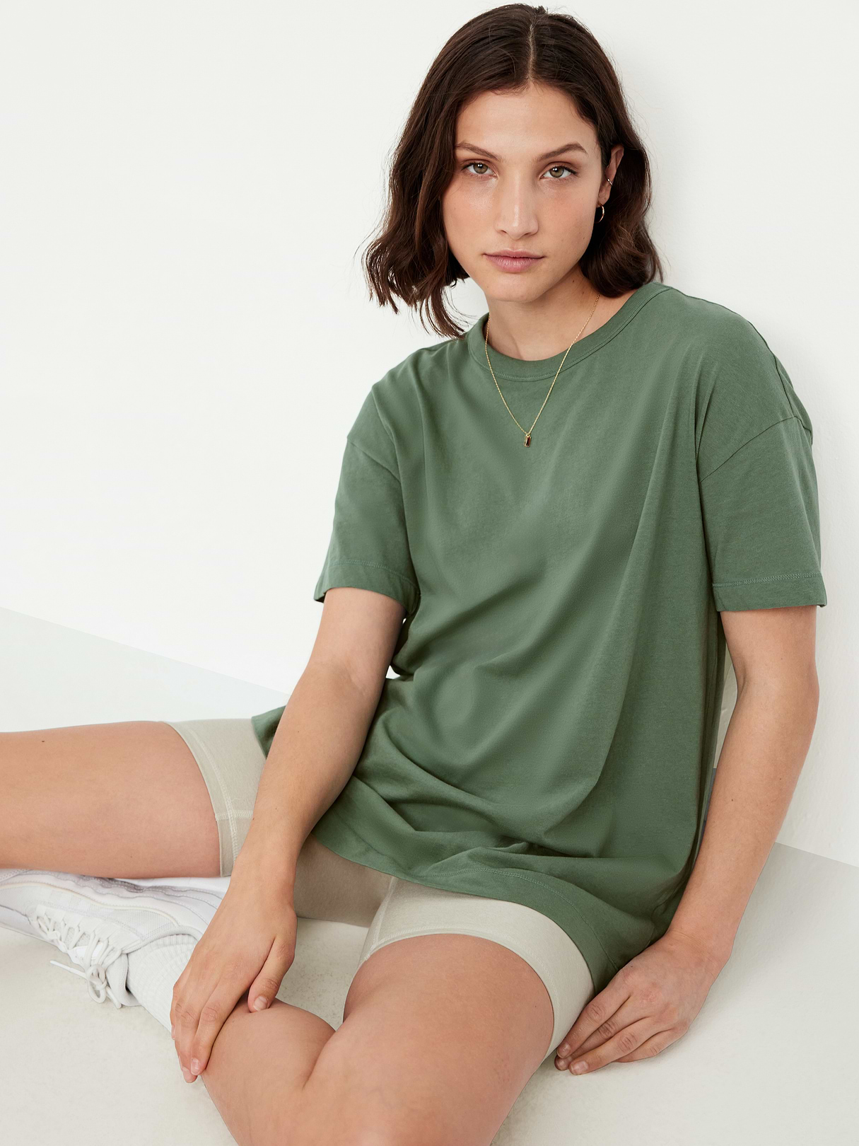 Oversized EveryWear Tunic T-Shirt - Dried Herb