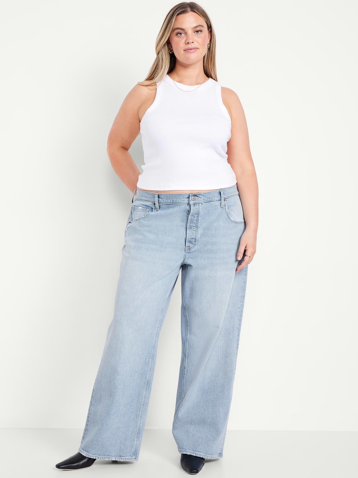 Mid-Rise Slouchy Wide-Leg Jeans - Light Wash