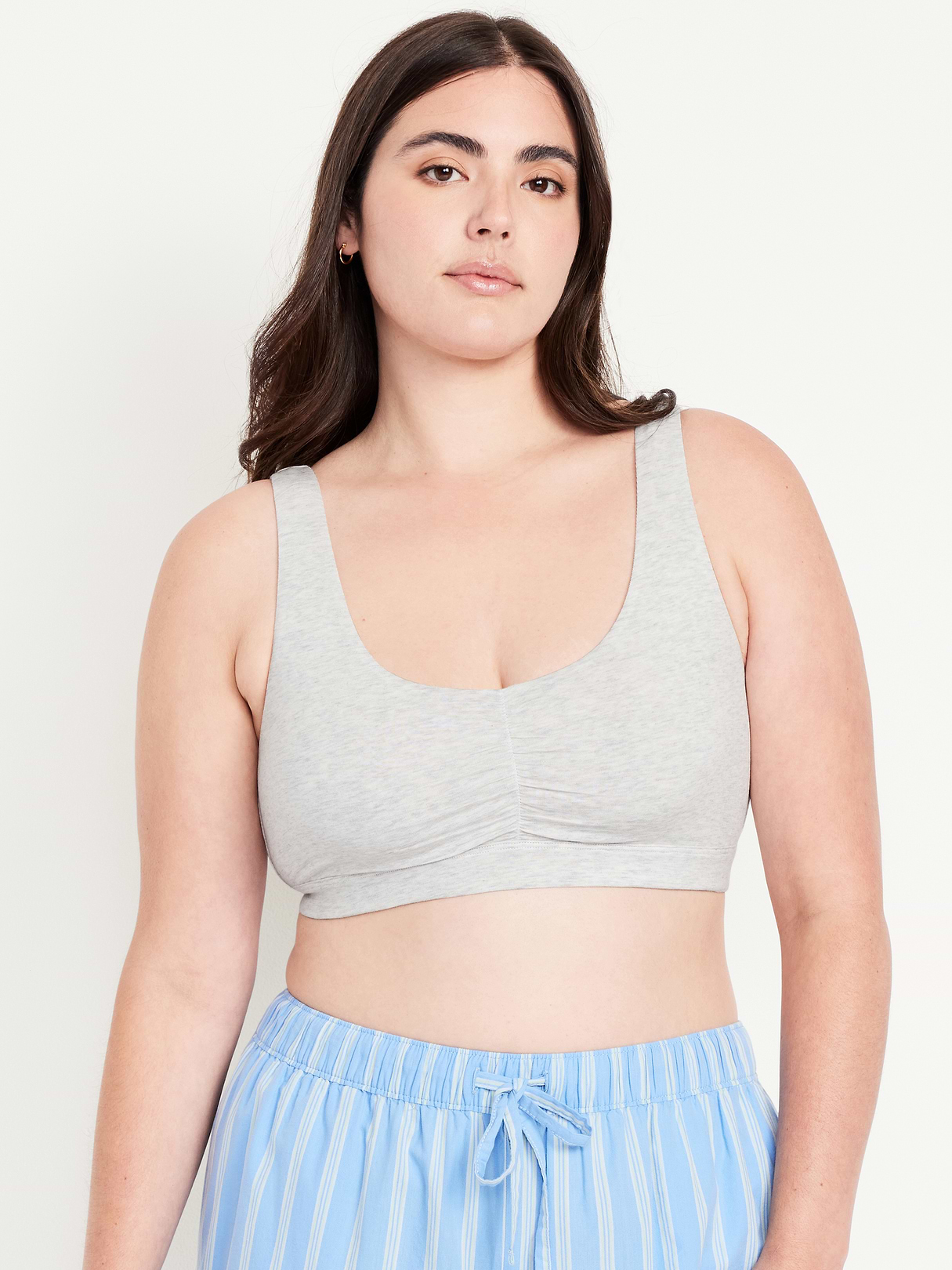 Ruched Cotton Bralette - Light Heather Gray