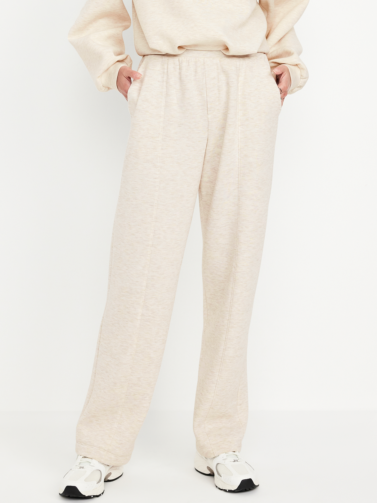 High-Waisted Bounce Fleece Trouser Sweatpants - Oatmeal Heather