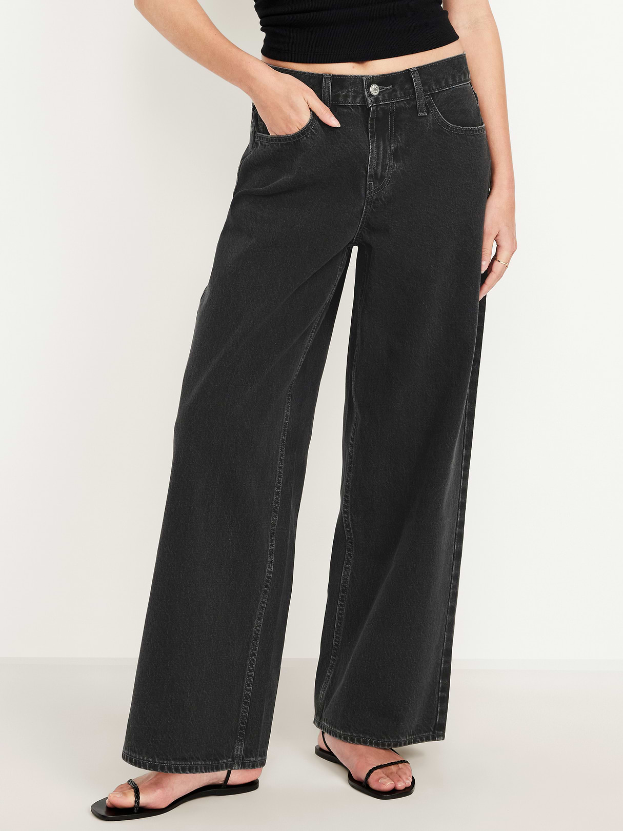 Mid-Rise Wow Baggy Wide-Leg Jeans - Licorice