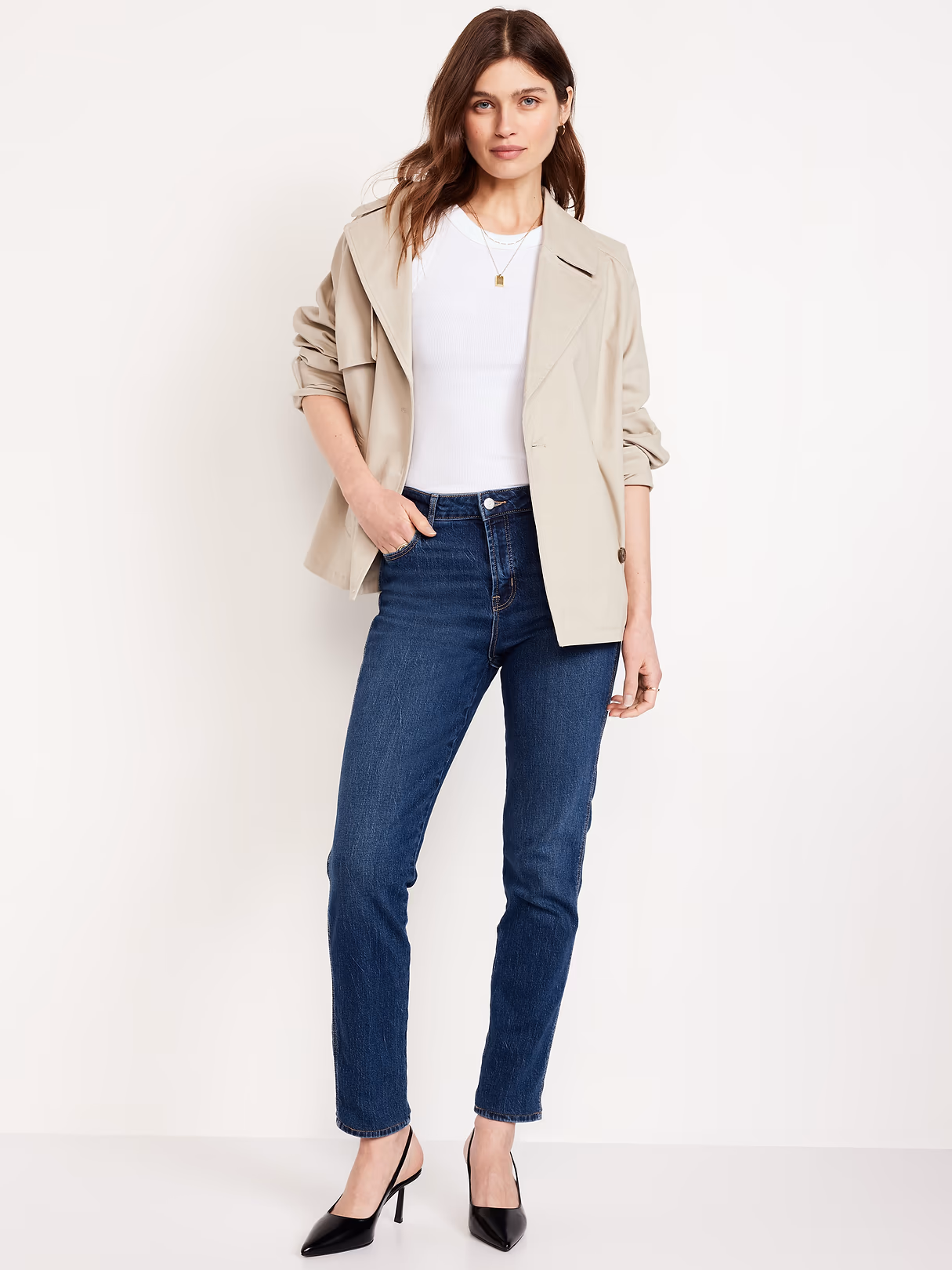 High-Waisted Vintage Slim Jeans - Dark Indigo