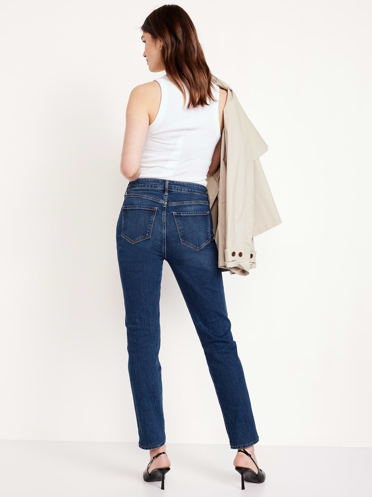 High-Waisted Vintage Slim Jeans - Dark Indigo