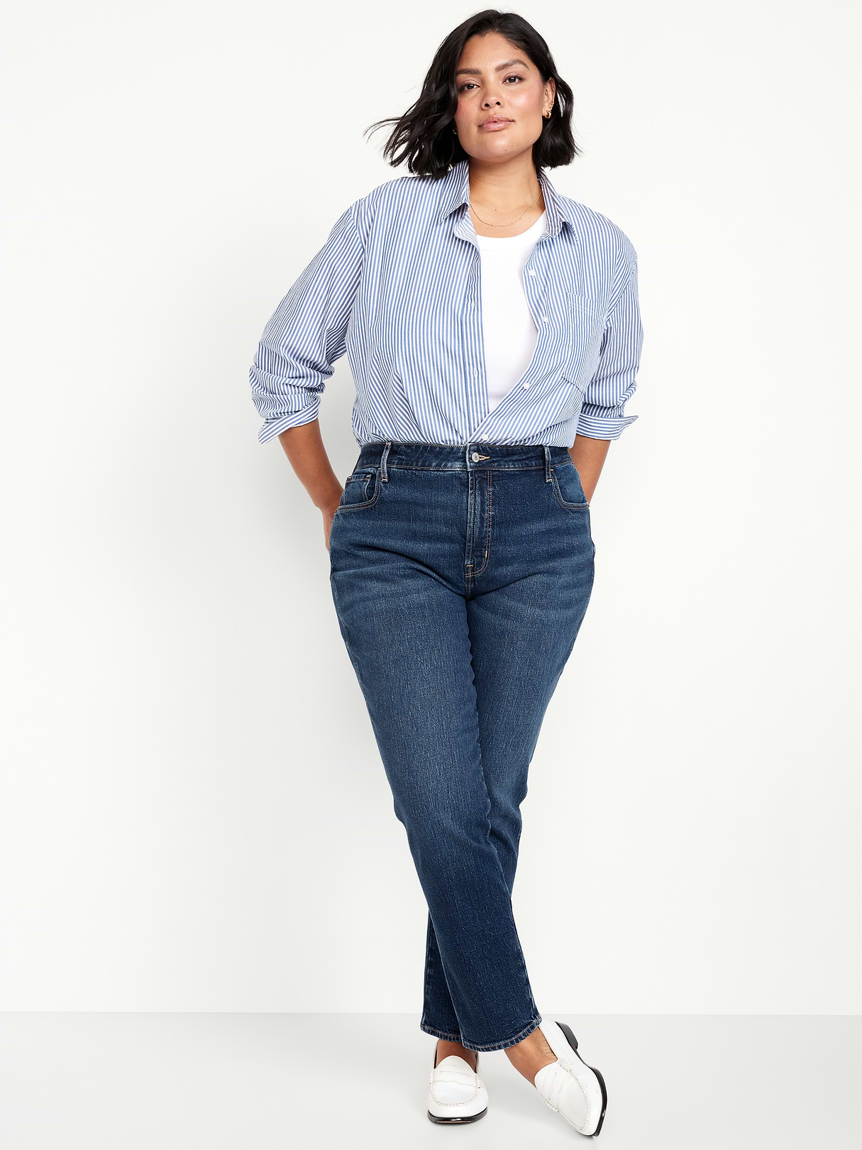 High-Waisted Vintage Slim Jeans - Dark Indigo