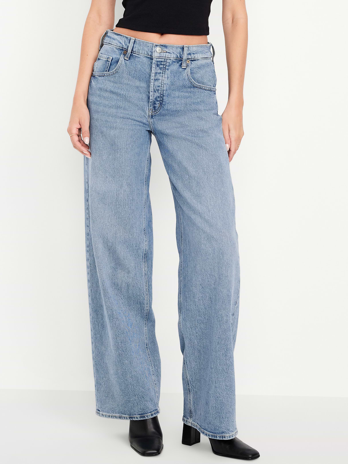 Mid-Rise Slouchy Wide-Leg Jeans - Medium Wash
