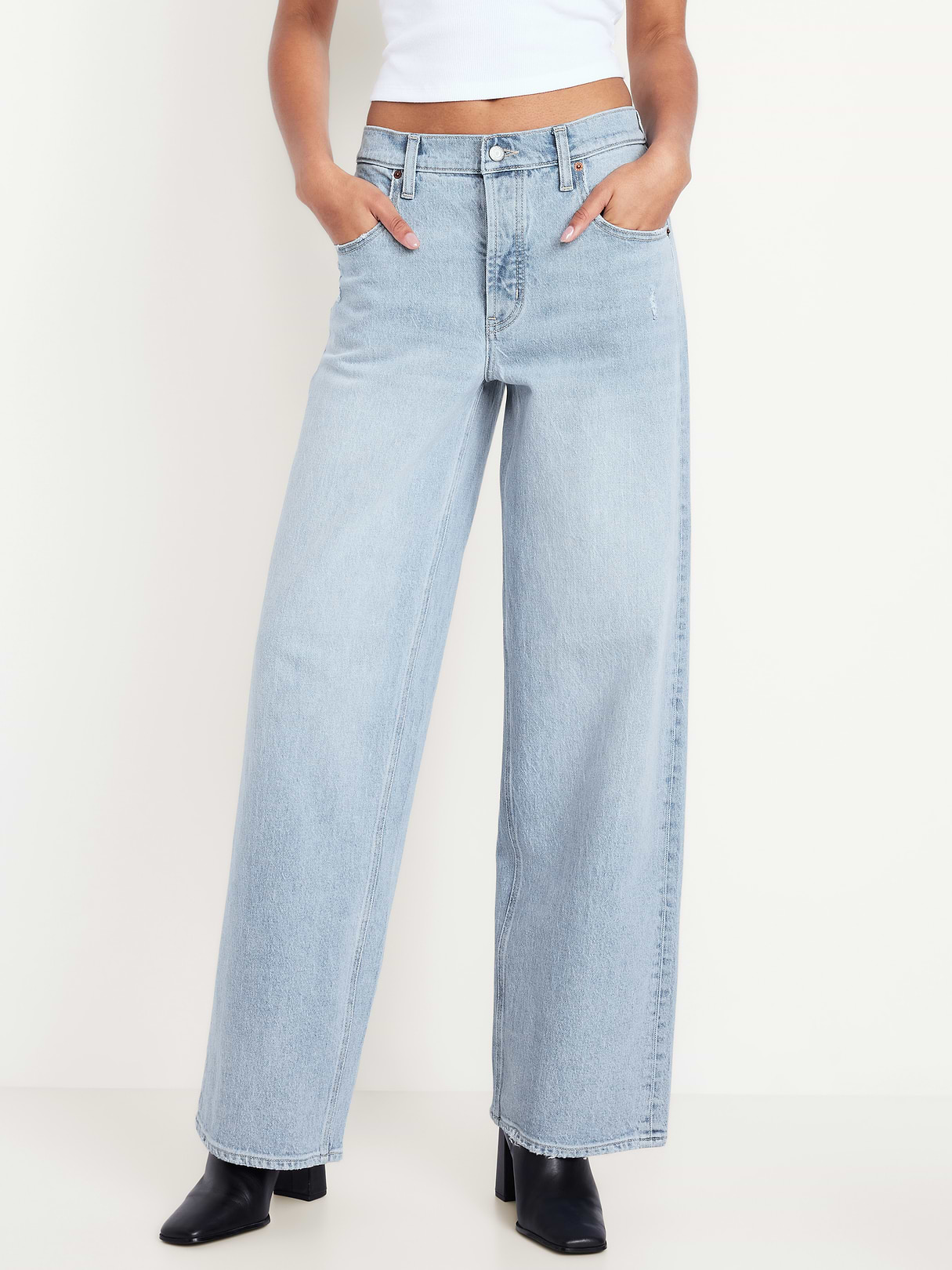 Mid-Rise Slouchy Wide-Leg Jeans - Light Wash