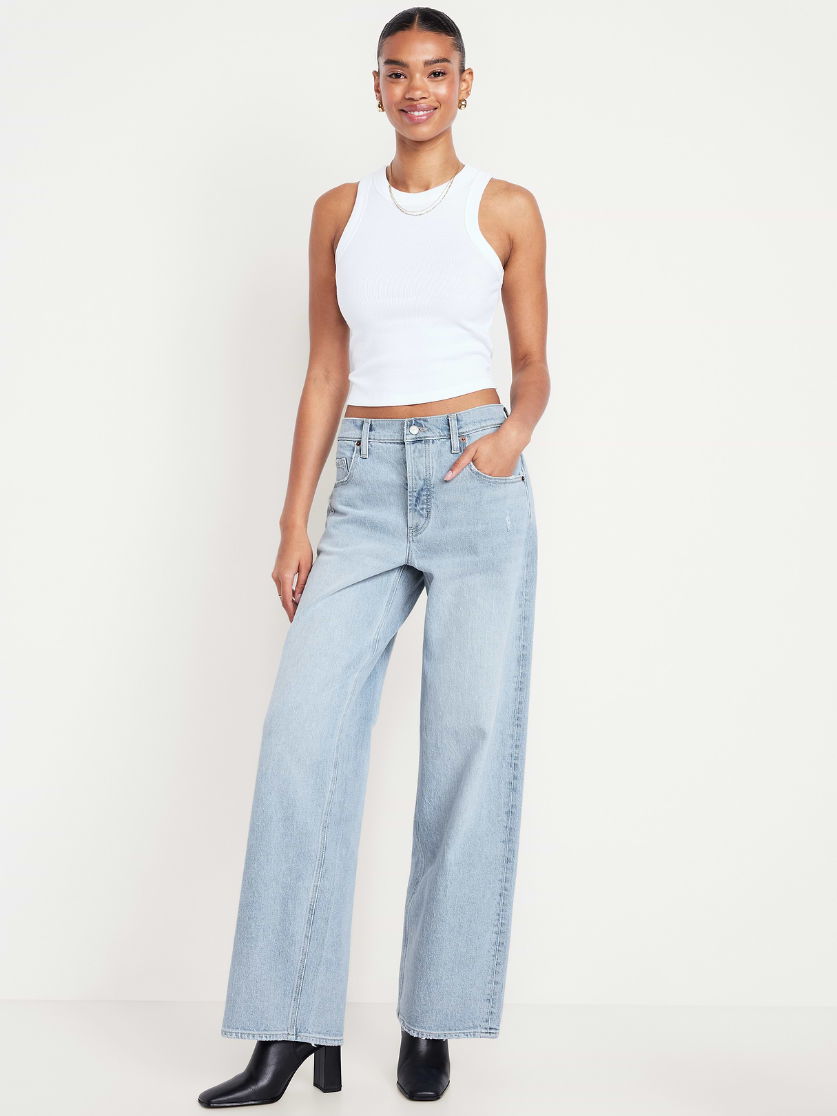 Mid-Rise Slouchy Wide-Leg Jeans - Light Wash