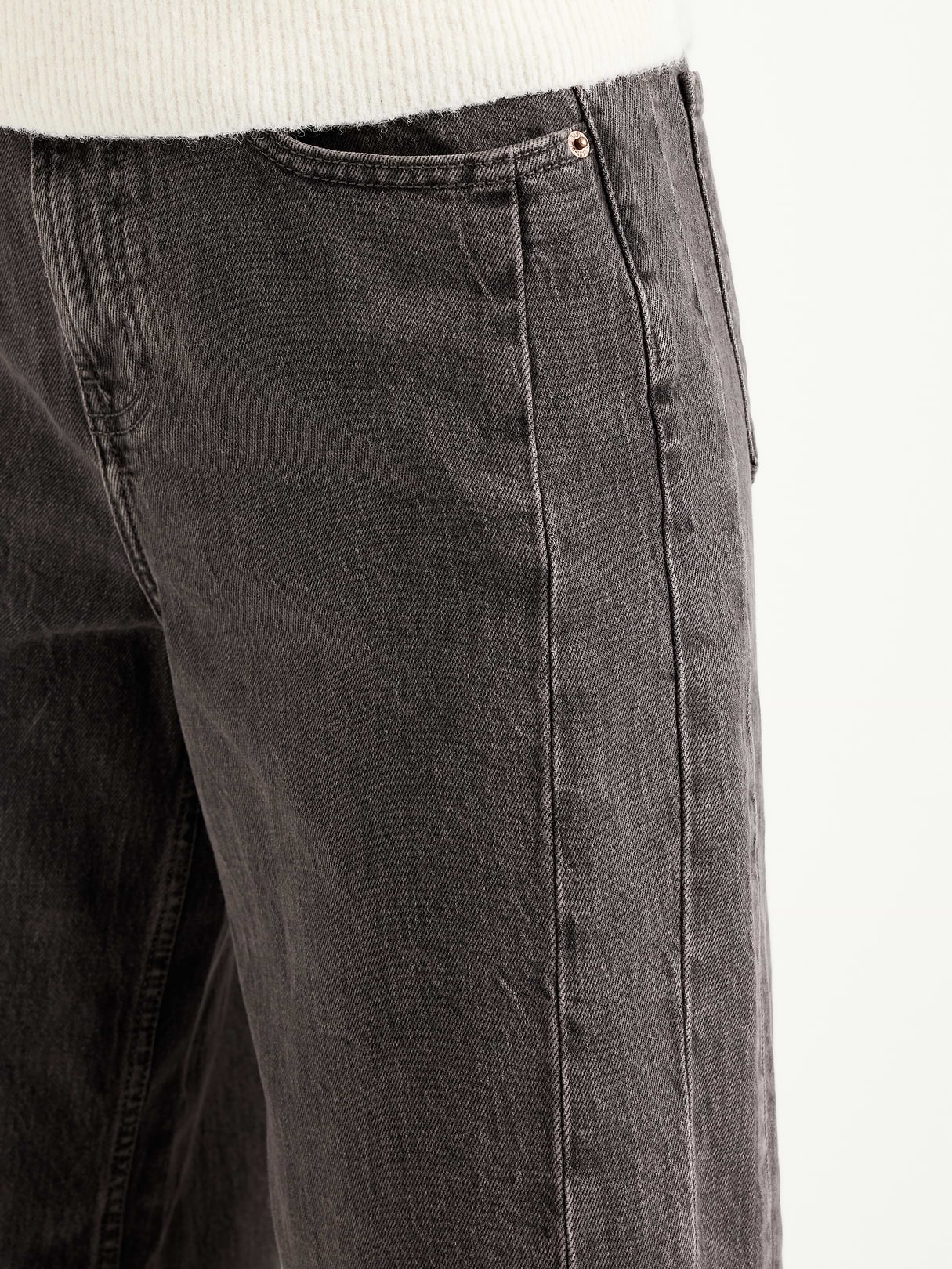 High-Waisted Baggy Barrel Ankle Jeans - Gray Wash
