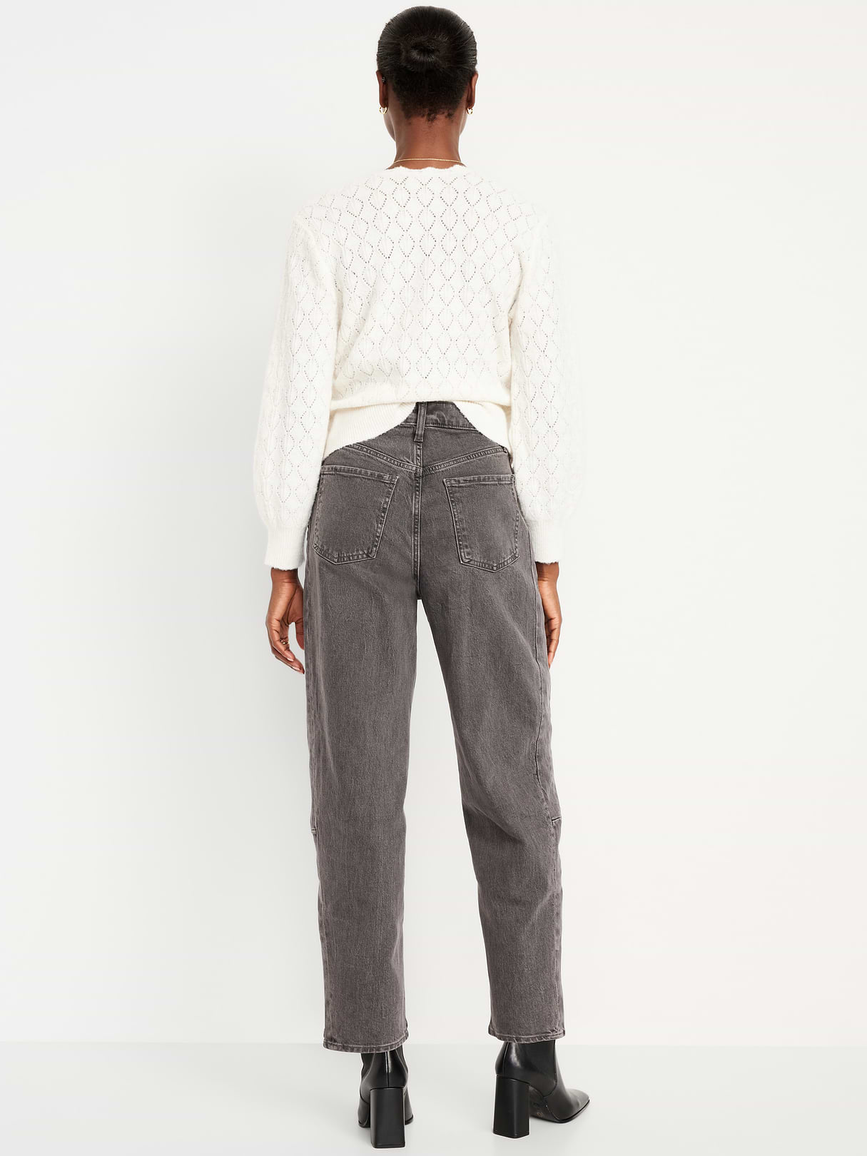 High-Waisted Baggy Barrel Ankle Jeans - Gray Wash