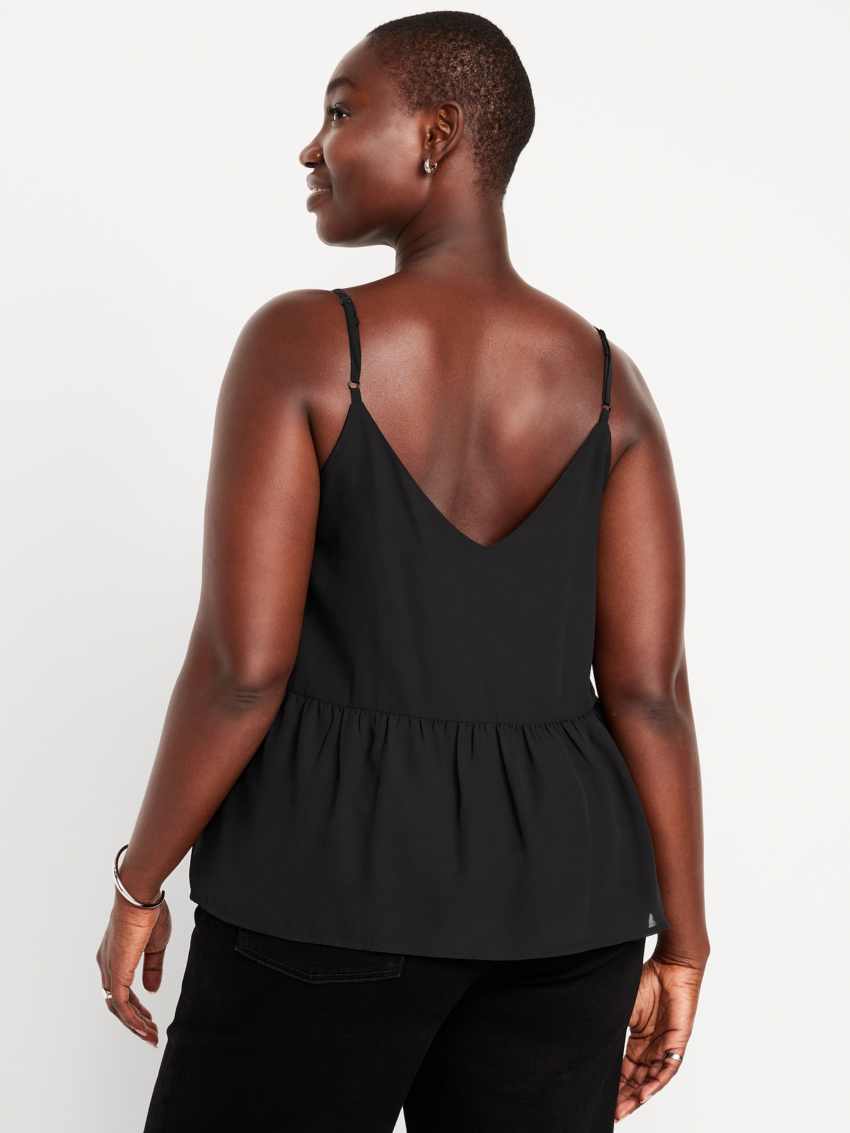 Embellished Cami Peplum Top - Black Jack