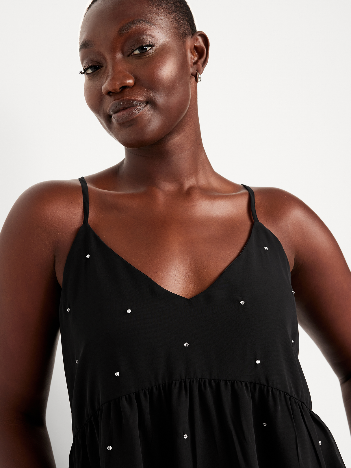 Embellished Cami Peplum Top - Black Jack