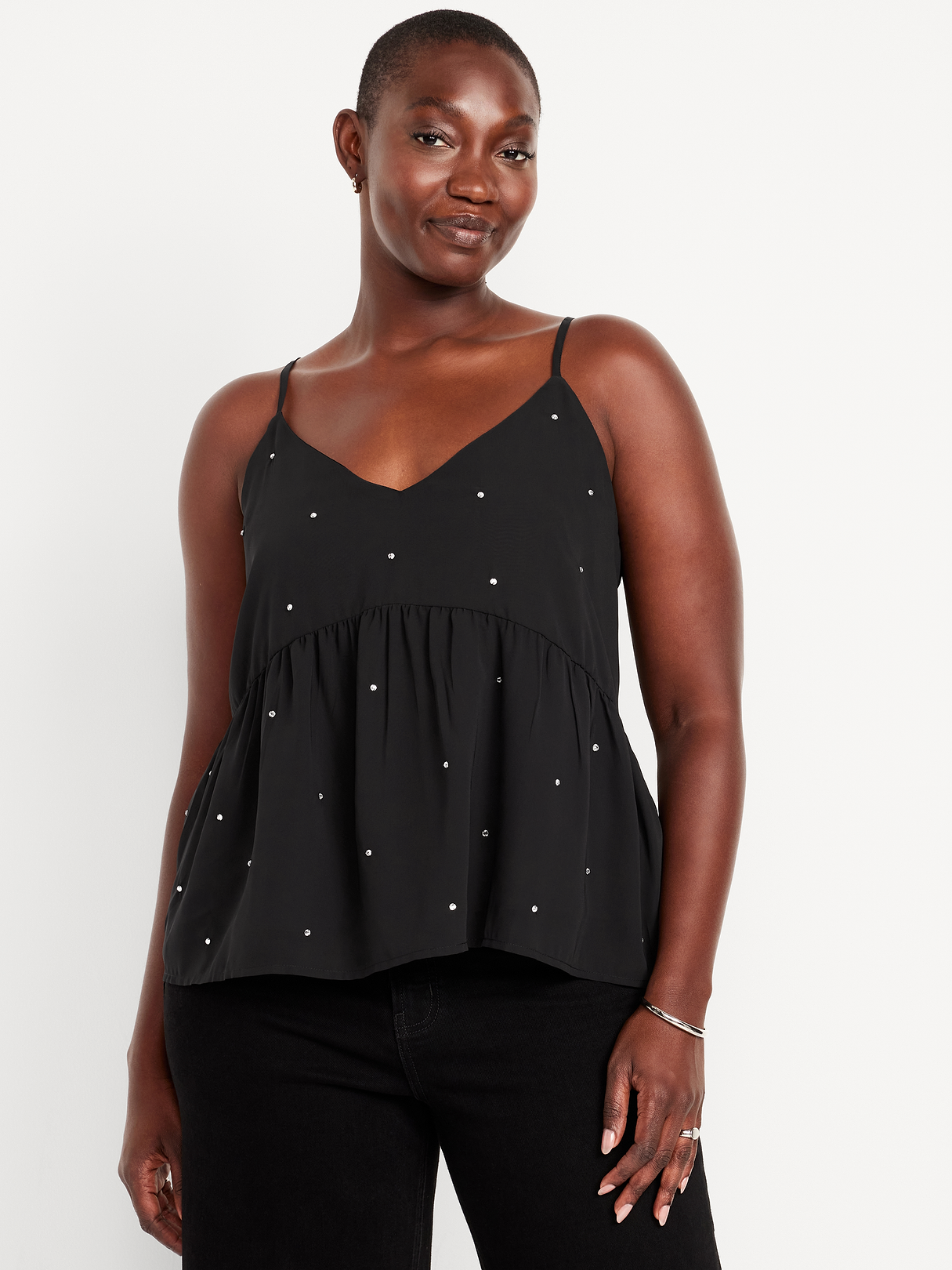 Embellished Cami Peplum Top - Black Jack