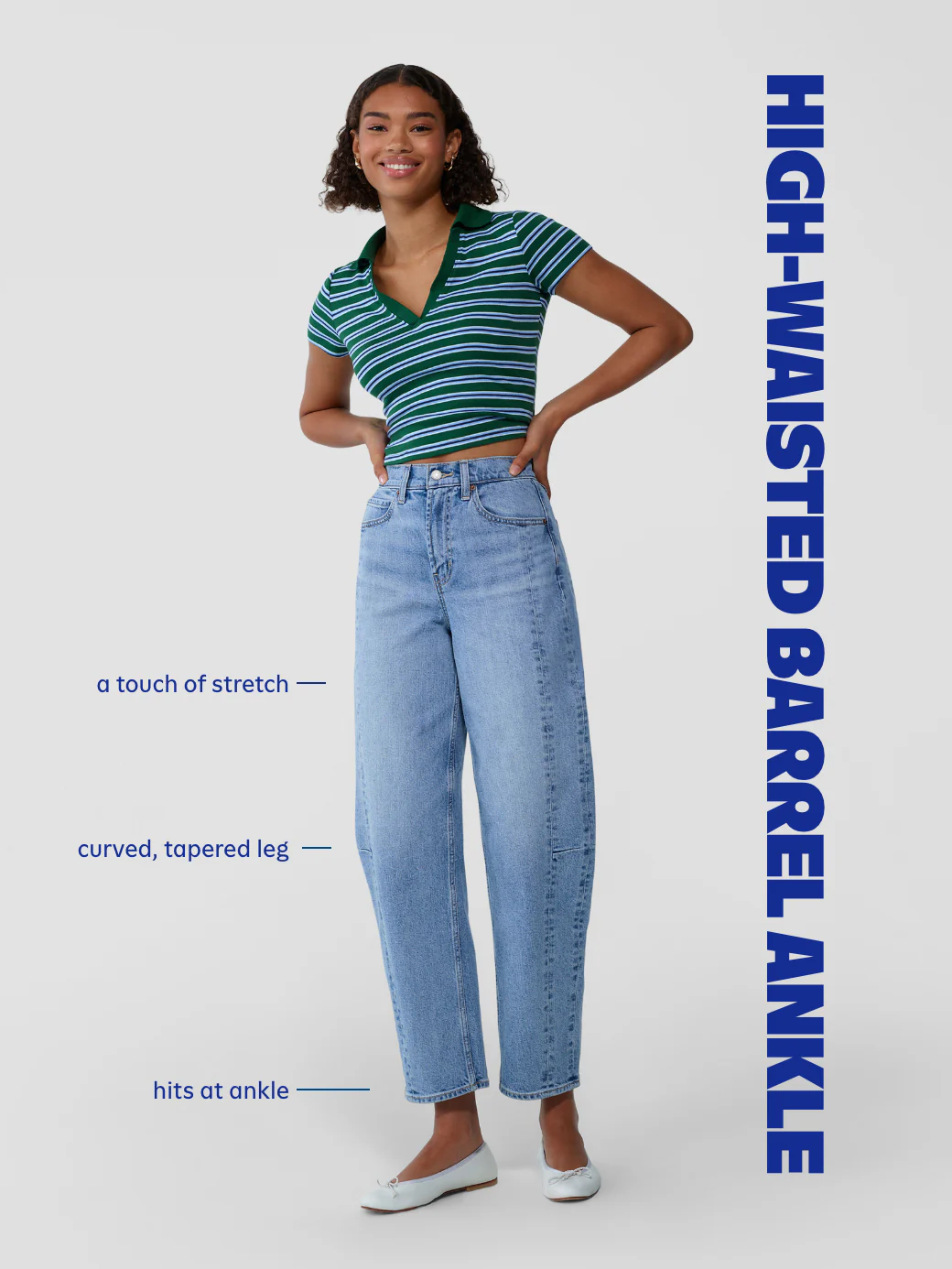 High-Waisted Baggy Barrel Ankle Jeans - Medium Wash (804463002)