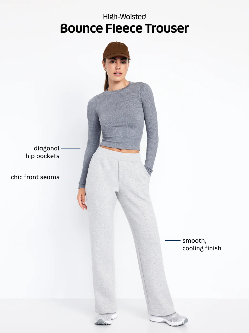 High-Waisted Bounce Fleece Trouser Sweatpants - Oatmeal Heather