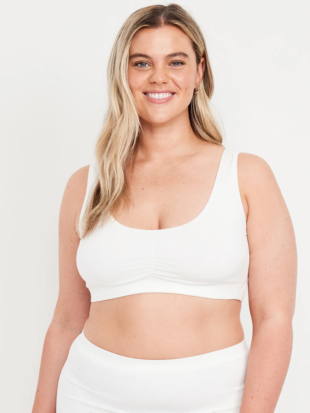 Ruched Cotton Bralette - White Lilies