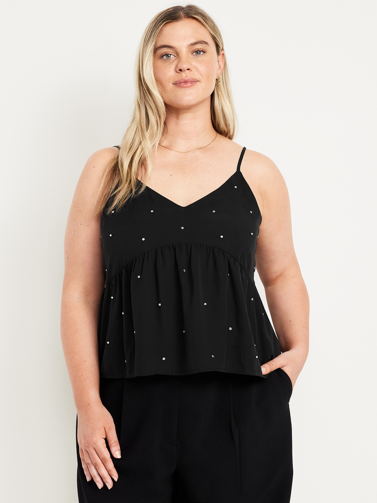 Embellished Cami Peplum Top - Black Jack