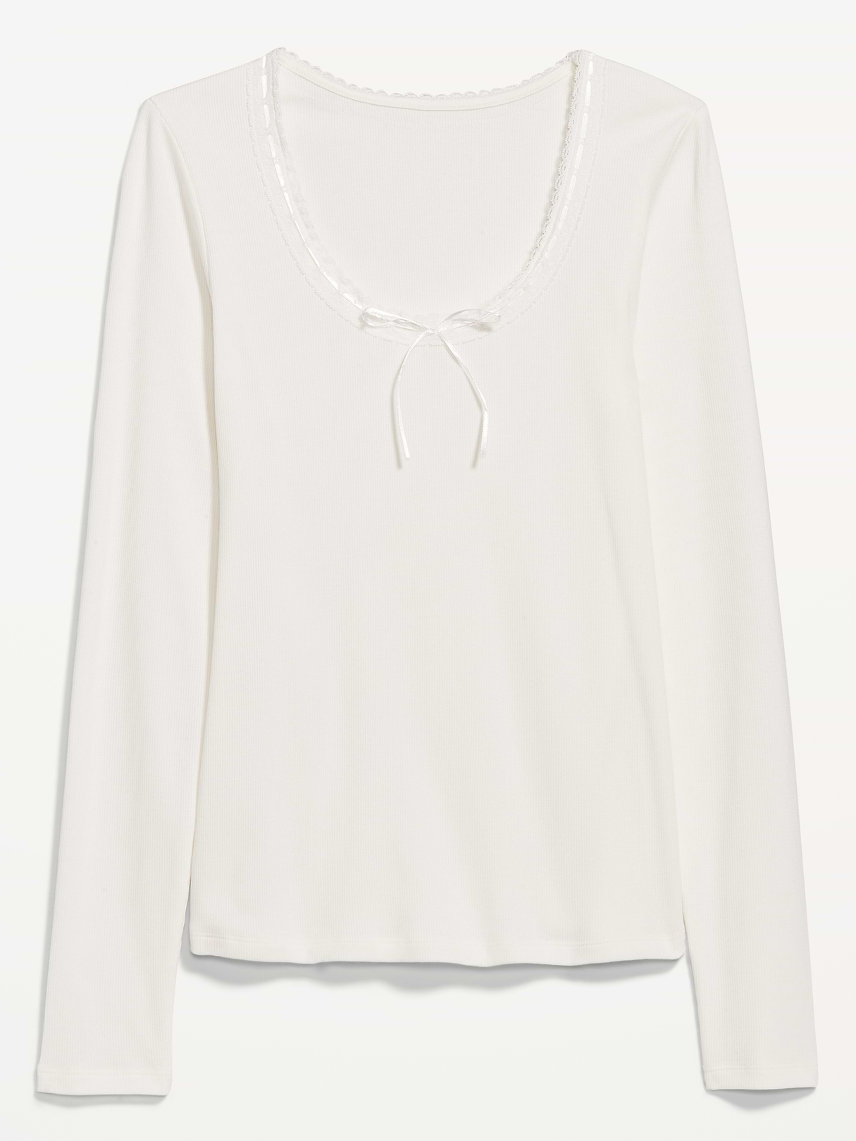 Scoop-Neck Long-Sleeve Ribbed Top - Sea Salt