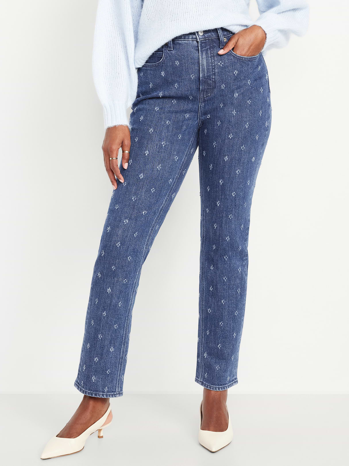 Curvy Extra High-Waisted Straight Jeans - Textured Dark Wash